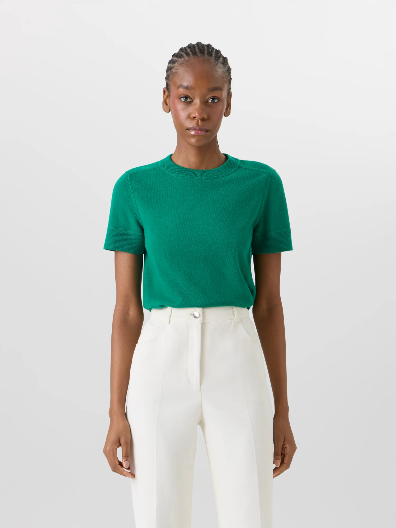 Short-Sleeve Cashmere Knit Sweater - Image 2