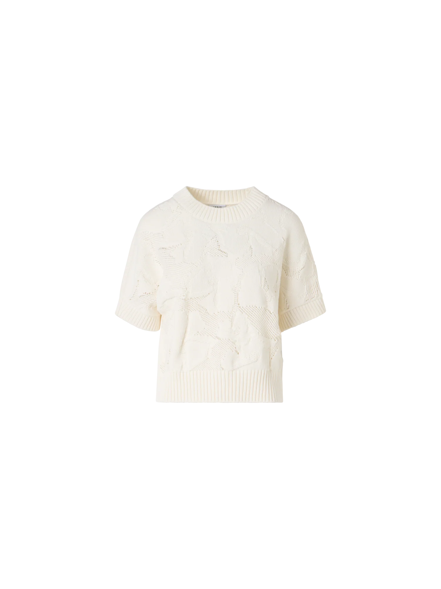 Short-Sleeve Chunky Cotton Ajouré Knit Sweater