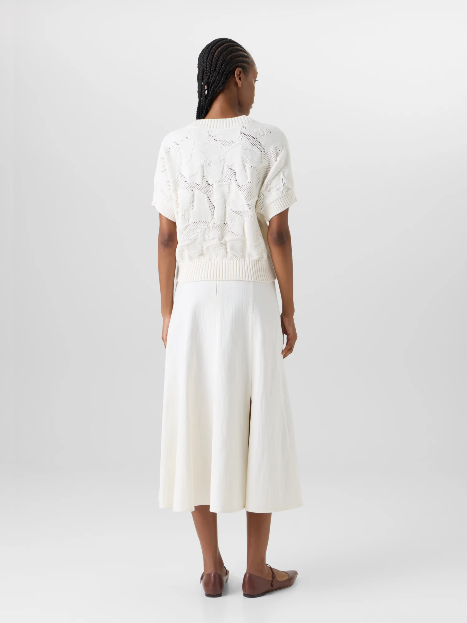 Short-Sleeve Chunky Cotton Ajouré Knit Sweater - Image 6