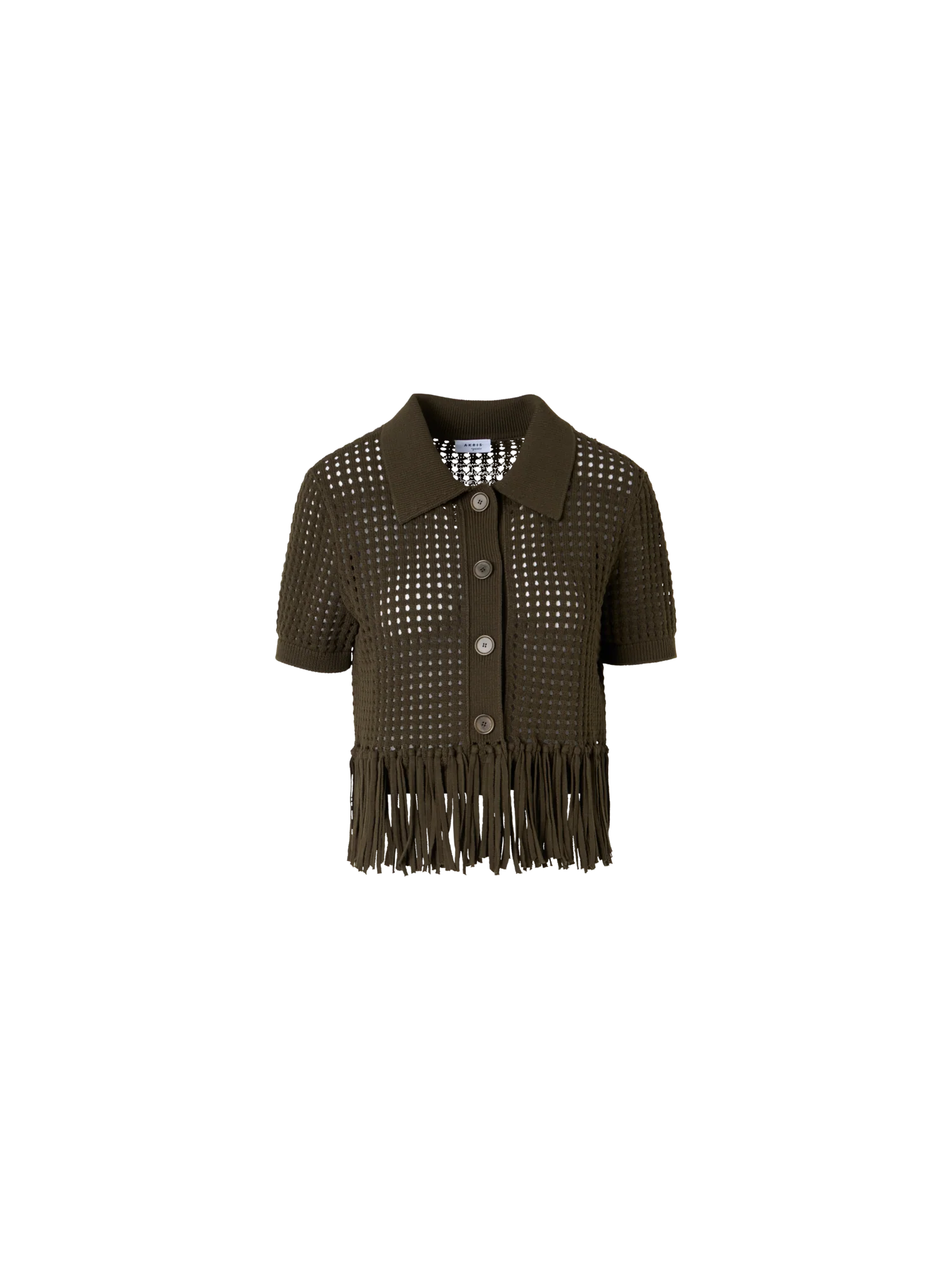 Short-Sleeve Chunky Cotton Mesh Knit Cardigan
