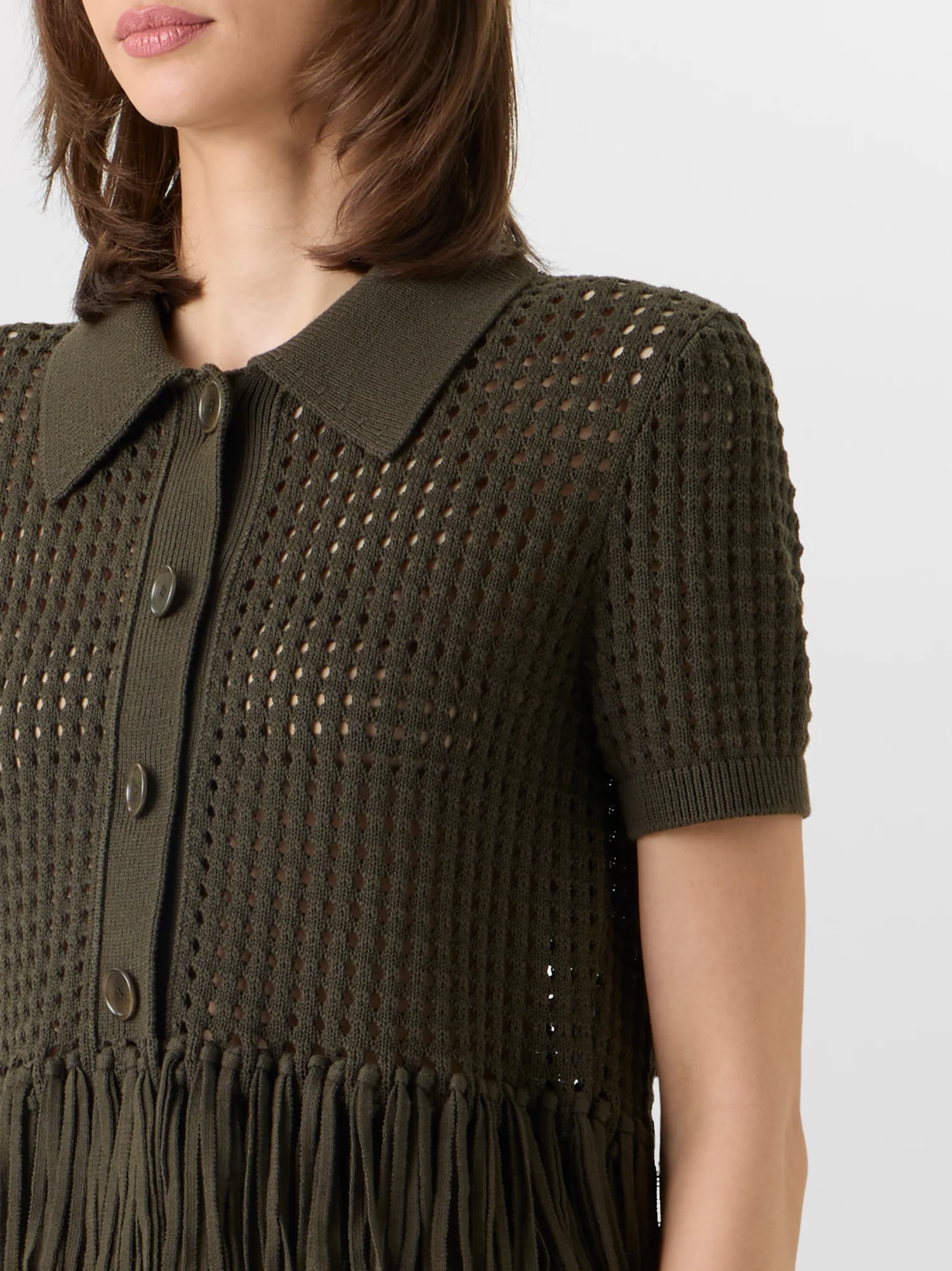 Short-Sleeve Chunky Cotton Mesh Knit Cardigan - Image 4