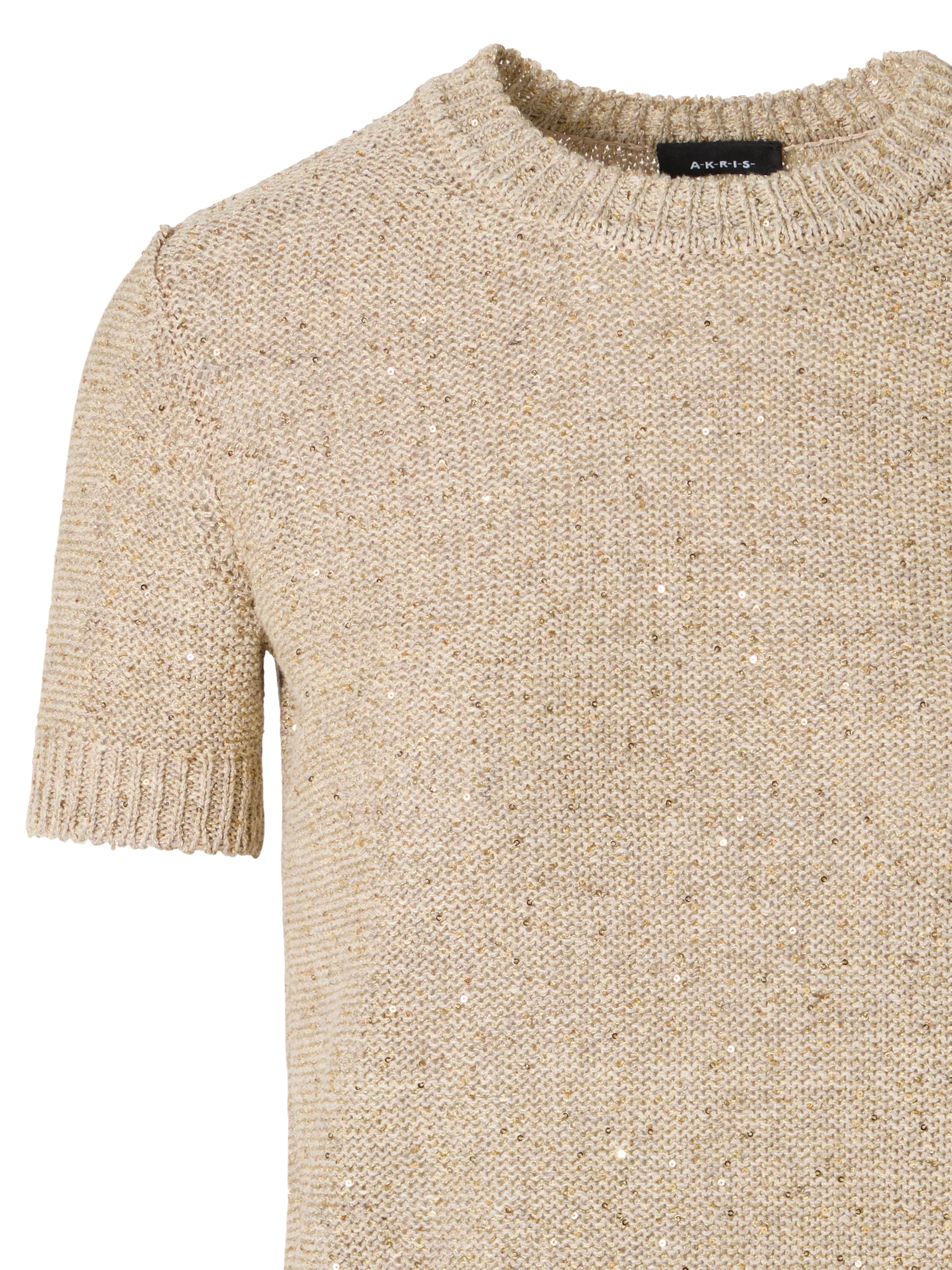 Short-Sleeve Linen Cotton with Micro Sequins Knit Sweater - Image 2
