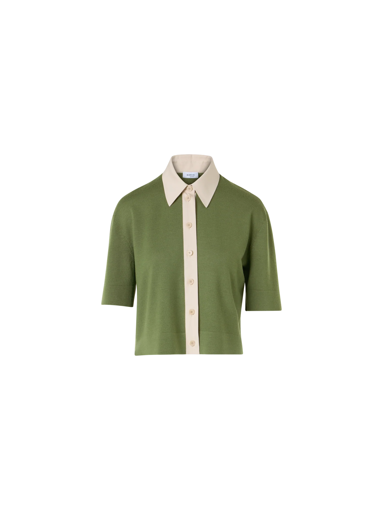 Short-Sleeve Merino Wool Knit Polo Cardigan
