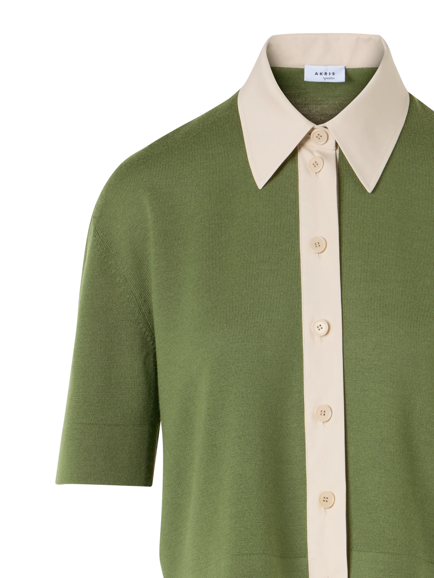 Short-Sleeve Merino Wool Knit Polo Cardigan - Image 2
