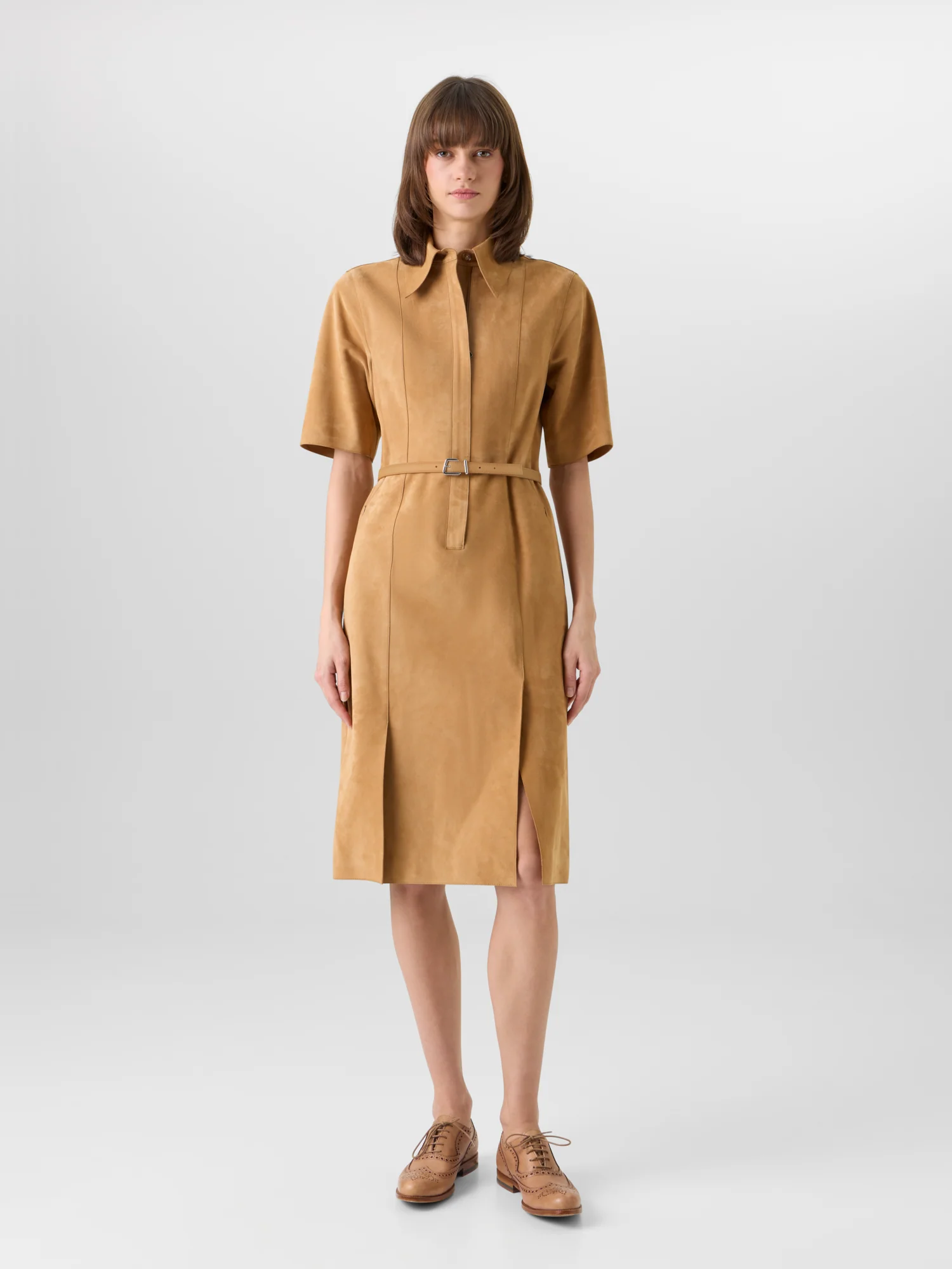Short-Sleeve Suede Shirt Dress - Image 2