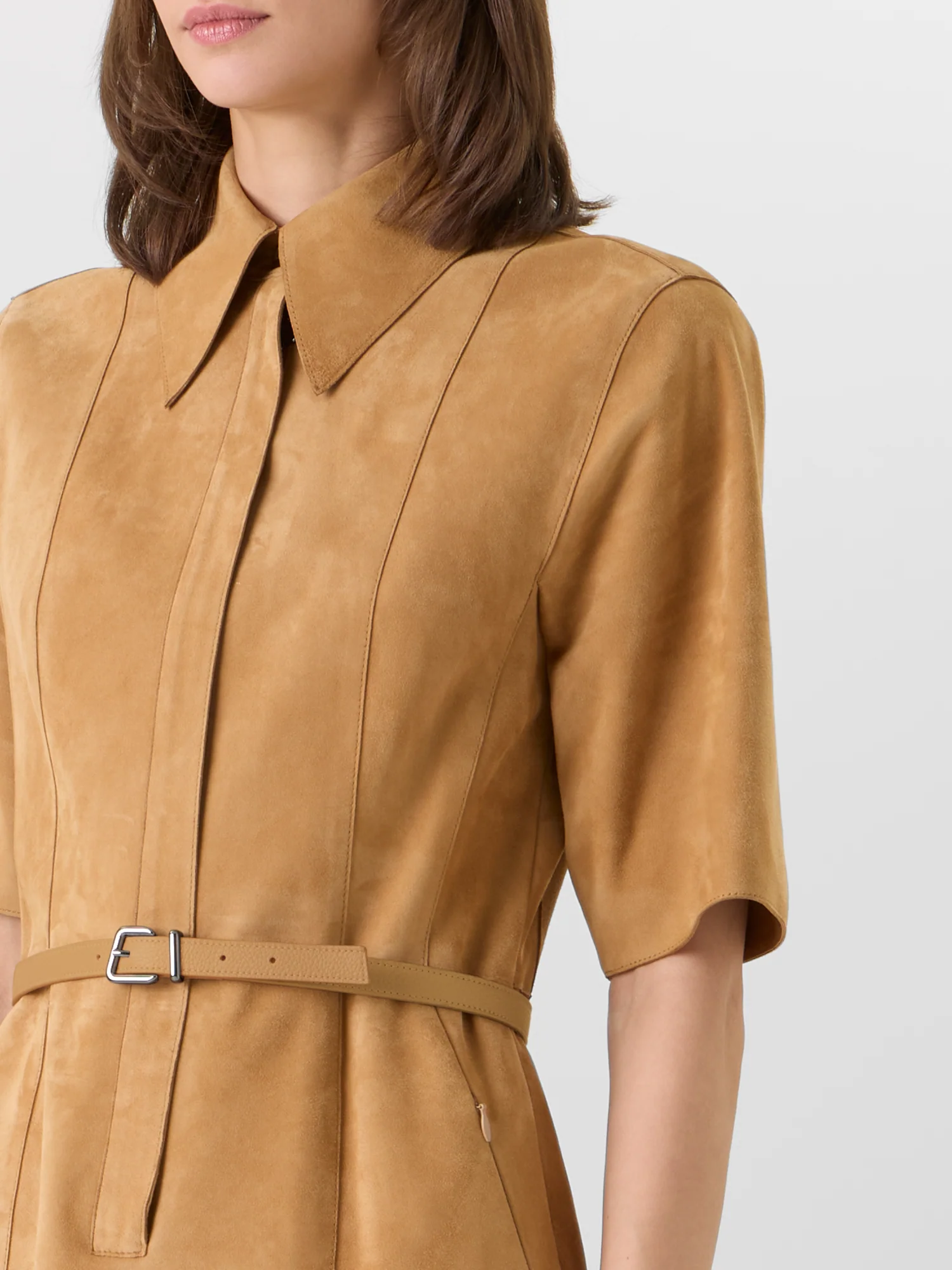 Short-Sleeve Suede Shirt Dress - Image 4