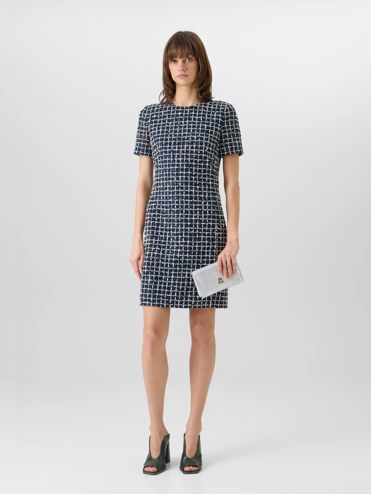 Short-Sleeve Tweed Check Sheath Dress - Image 2