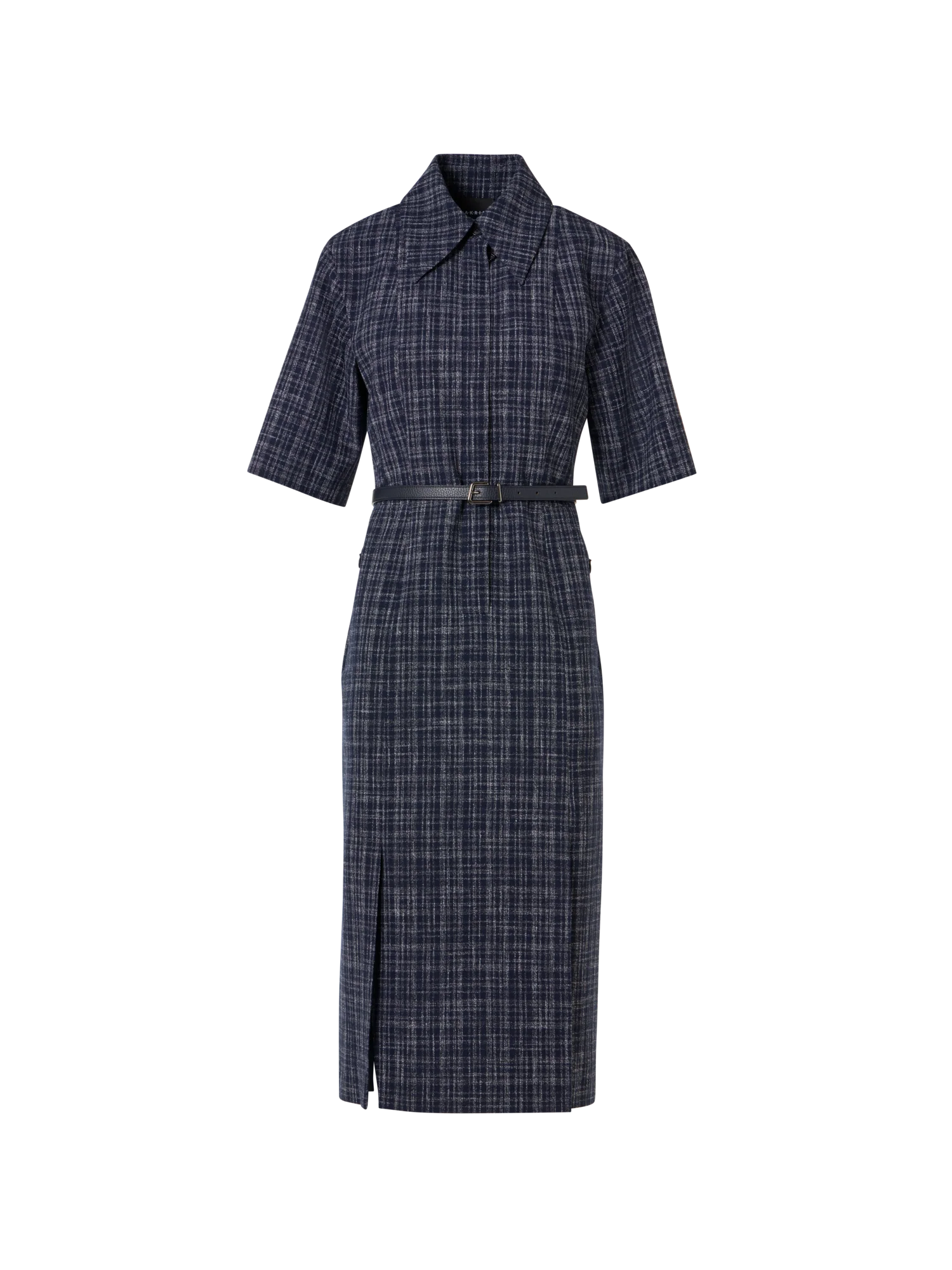 Short-Sleeve Wool-Viscose Tweed Shirt Dress