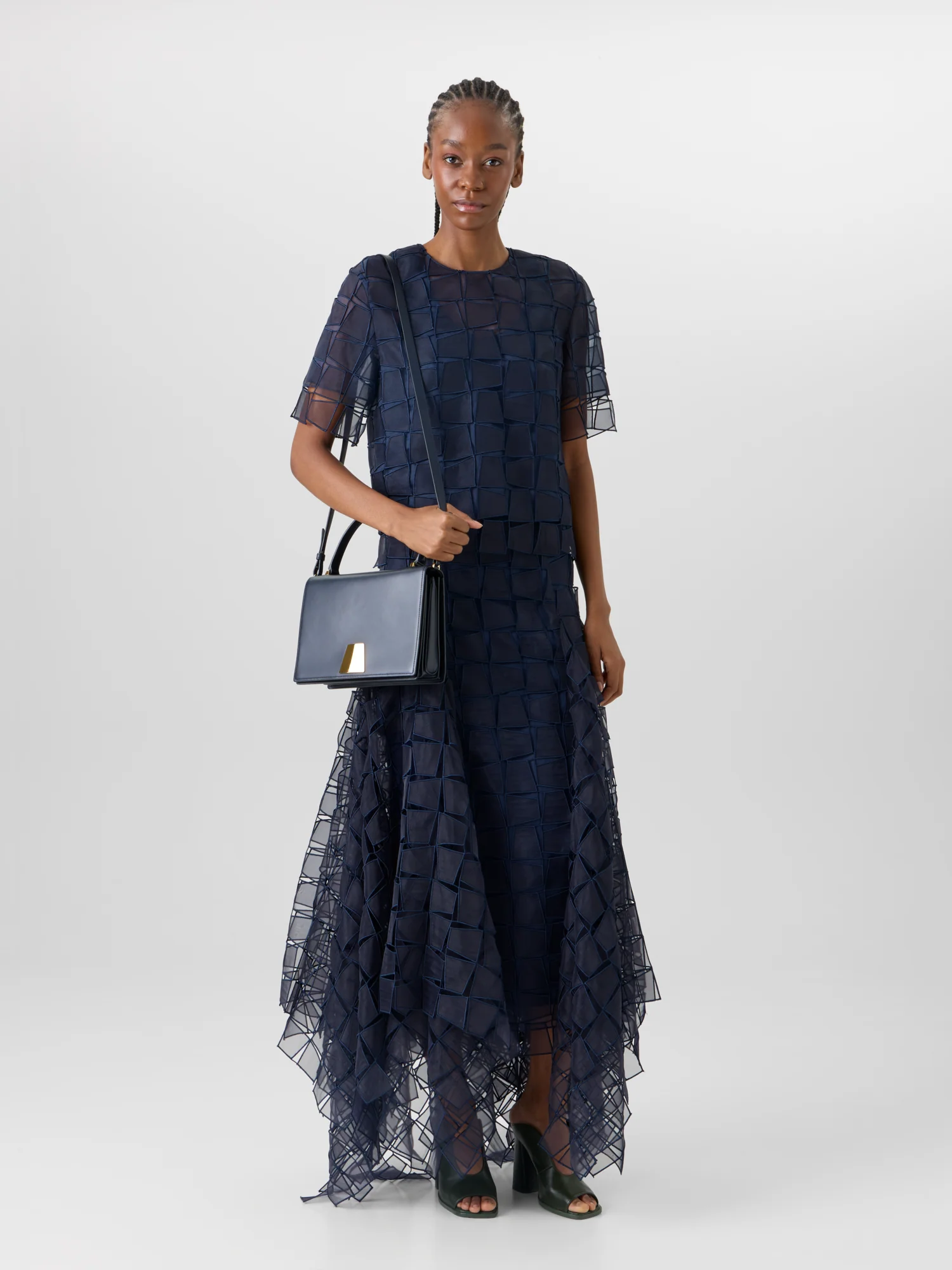 Short-Sleeve Trapezoid Organza Blouse - Image 2