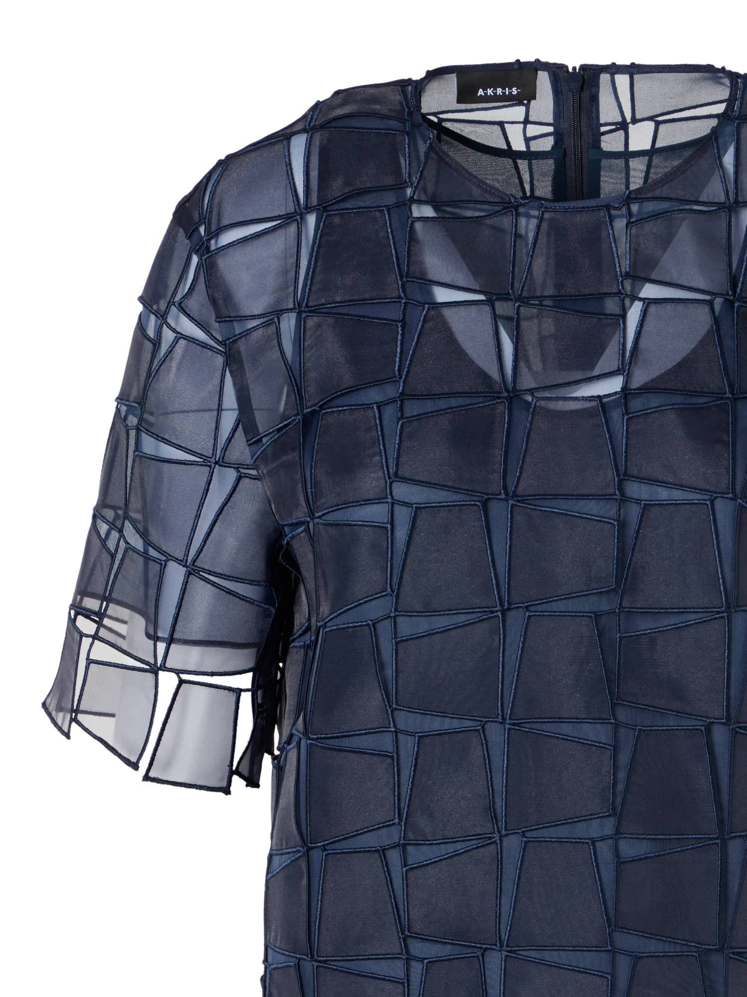 Short-Sleeve Trapezoid Organza Blouse - Image 3