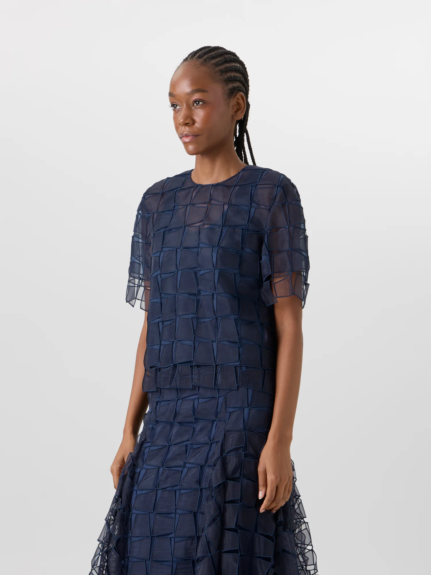 Short-Sleeve Trapezoid Organza Blouse - Image 4