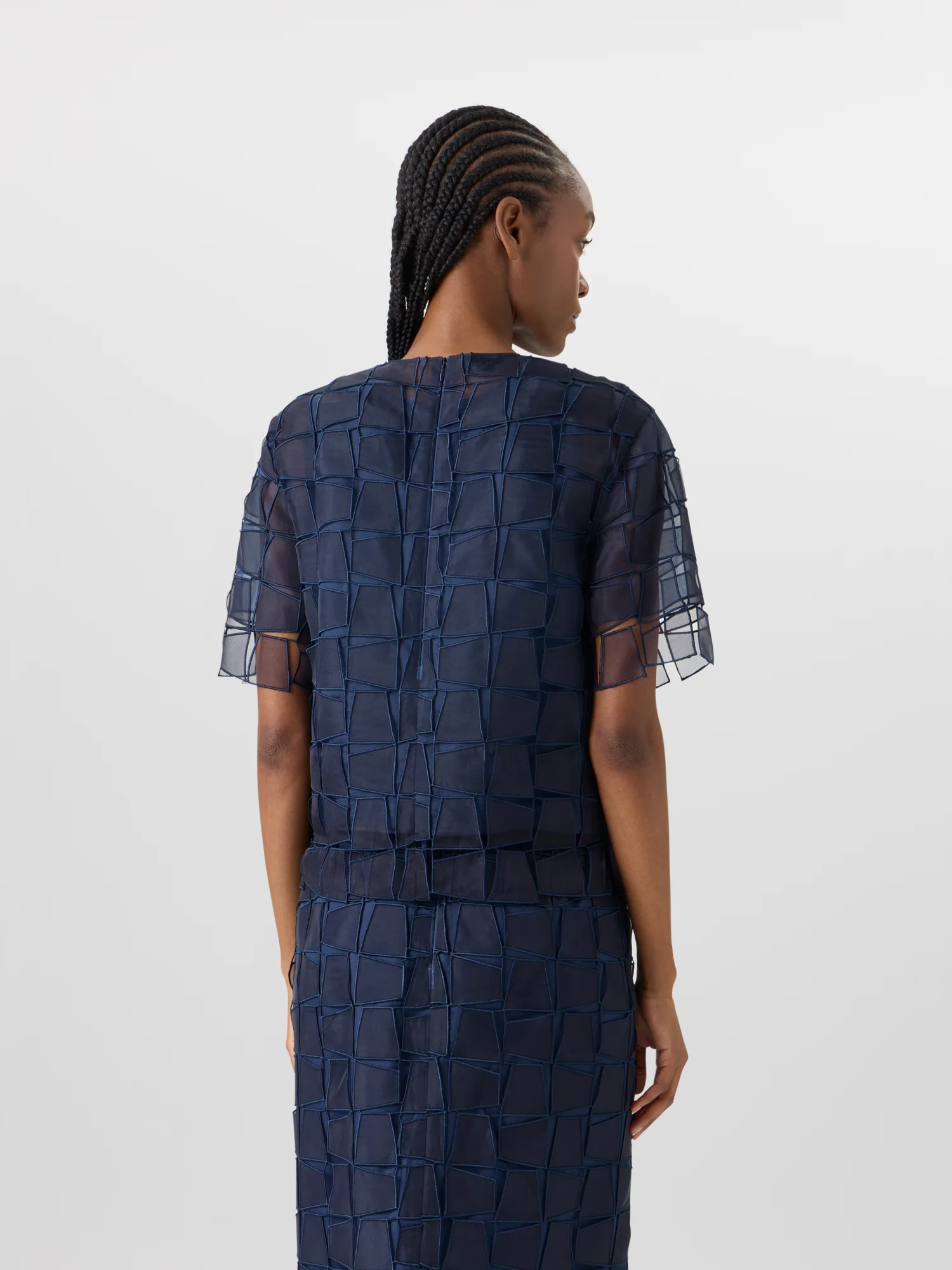 Short-Sleeve Trapezoid Organza Blouse - Image 6