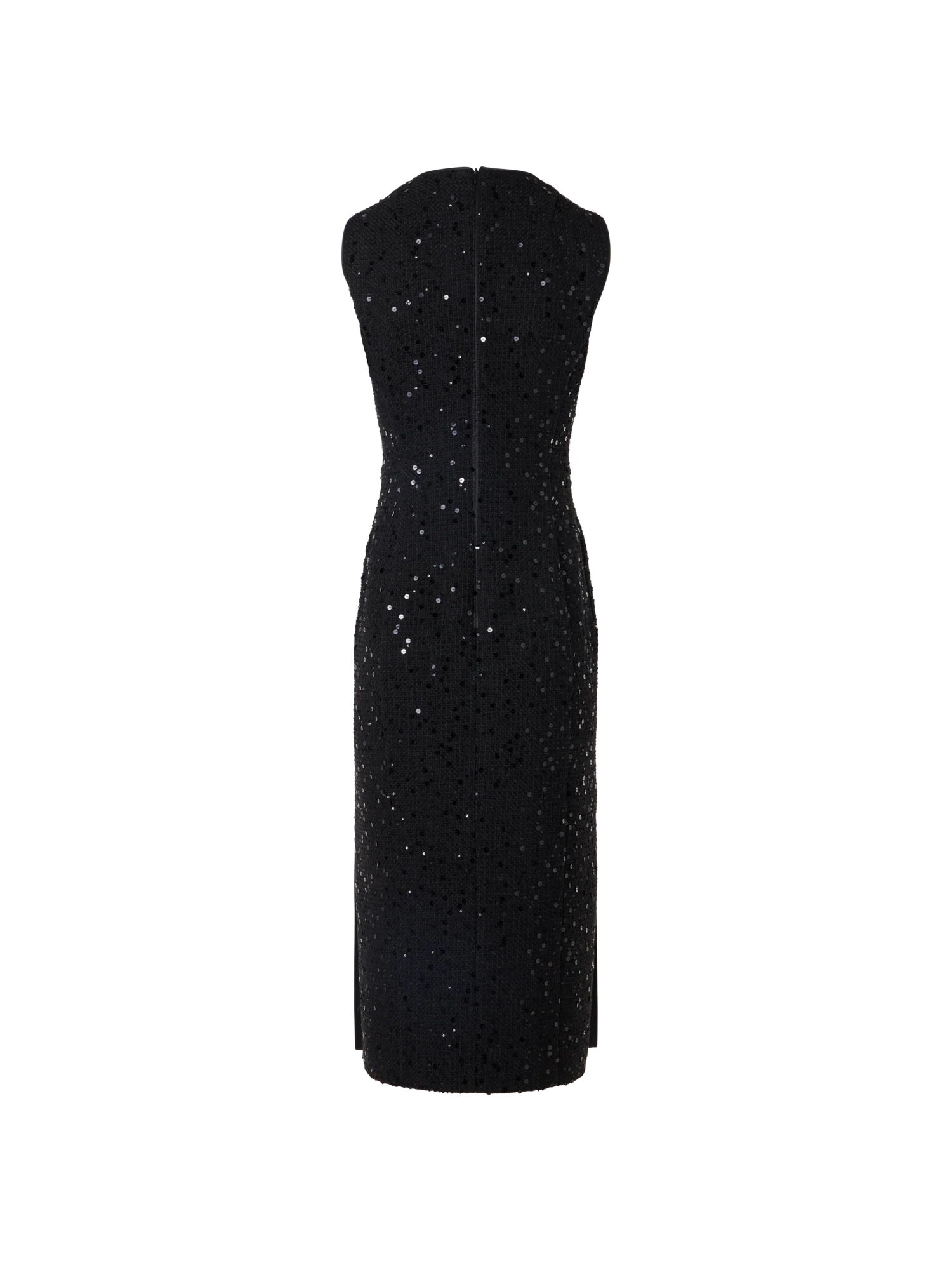 Sleeveless Cotton-Wool Tweed Midi Sheath Dress with Sequins - Image 5