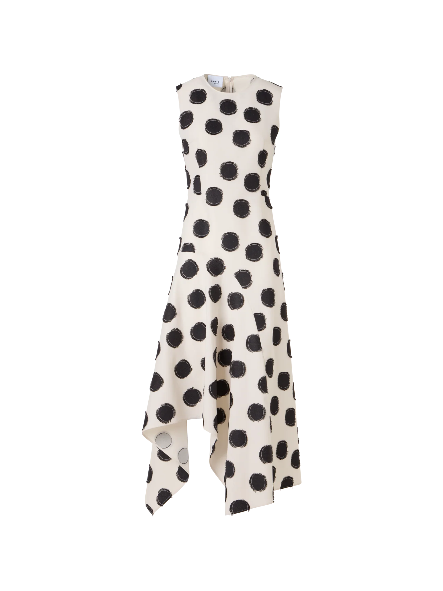 Sleeveless Fringed Polka-Dot Midi Dress