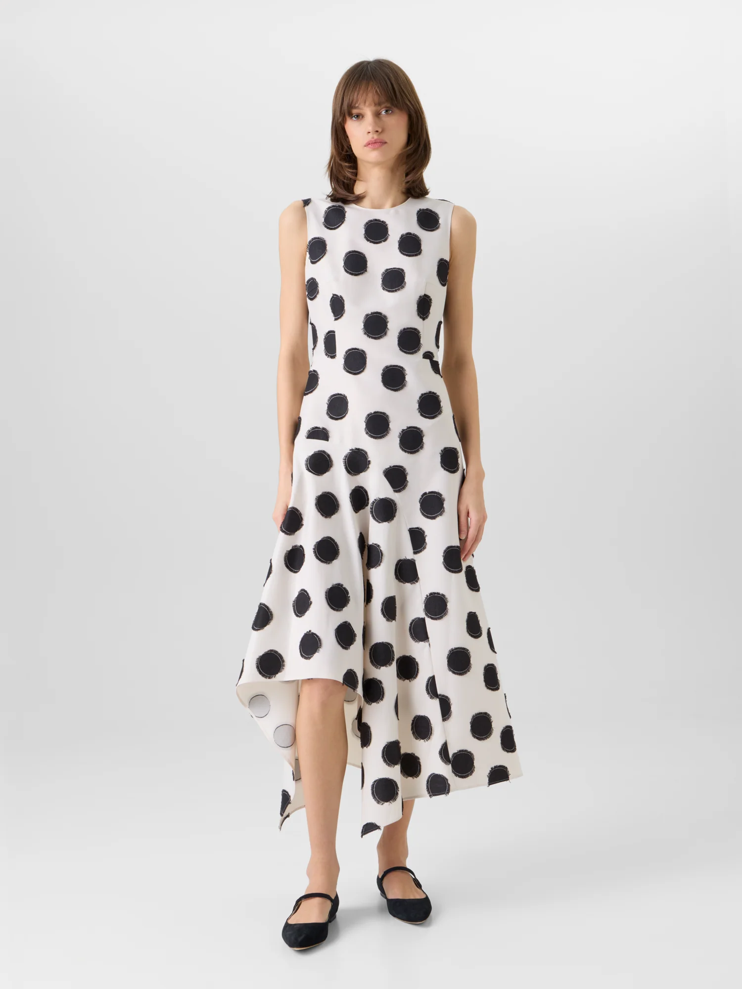 Sleeveless Fringed Polka-Dot Midi Dress - Image 2