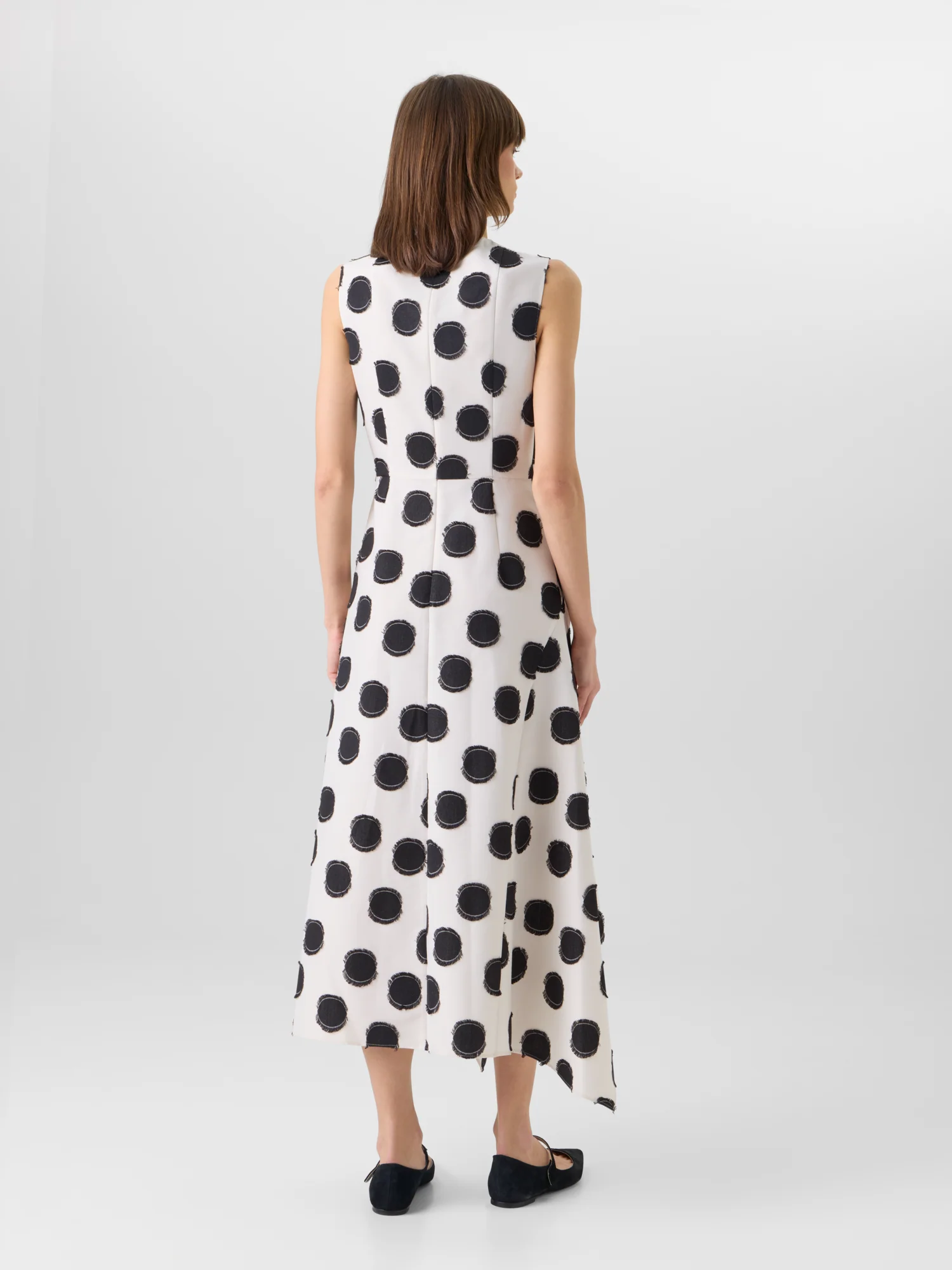 Sleeveless Fringed Polka-Dot Midi Dress - Image 7