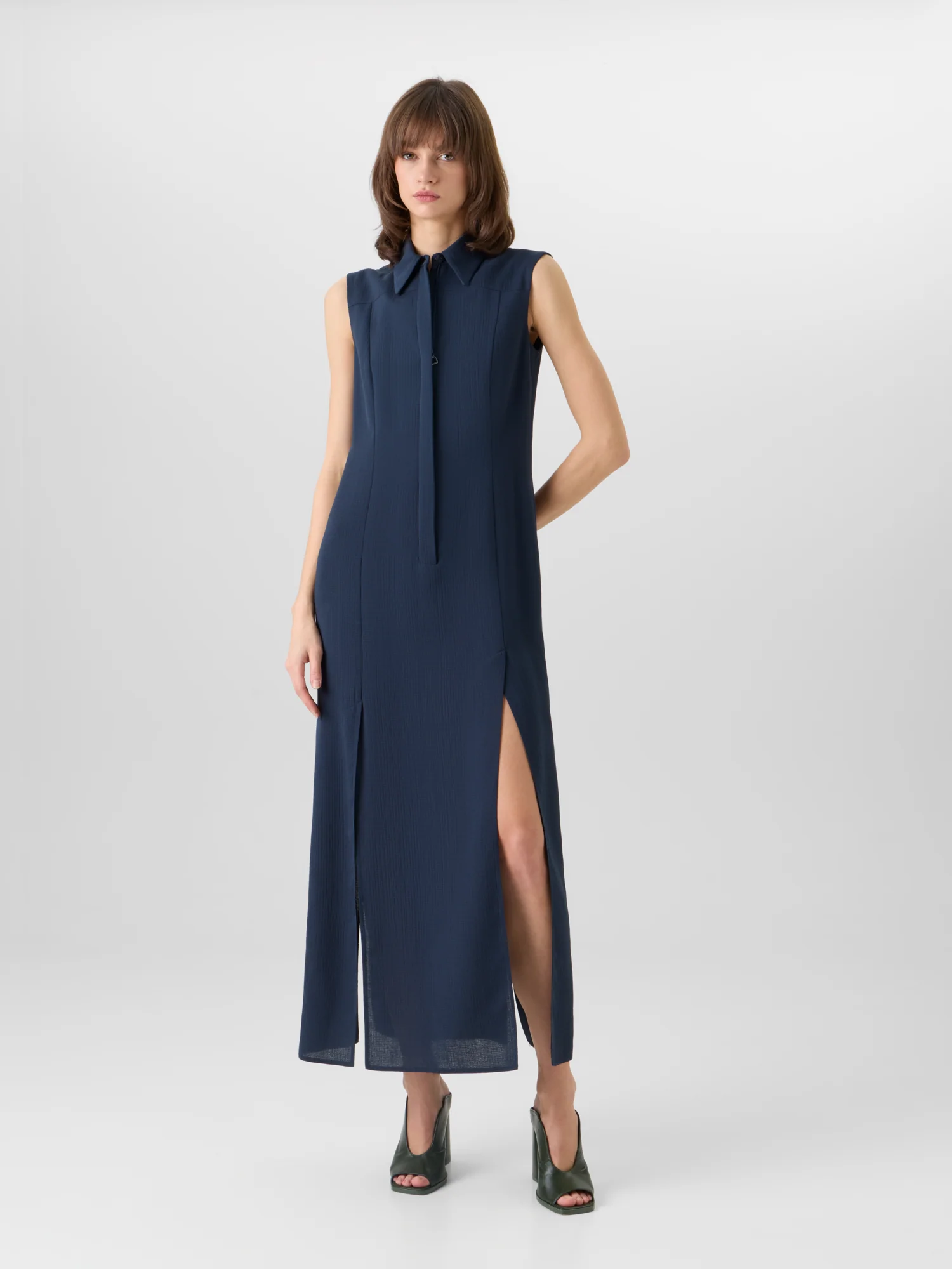 Sleeveless Structured Cotton-Silk Double-Face Midi Shirt Dress - Image 2