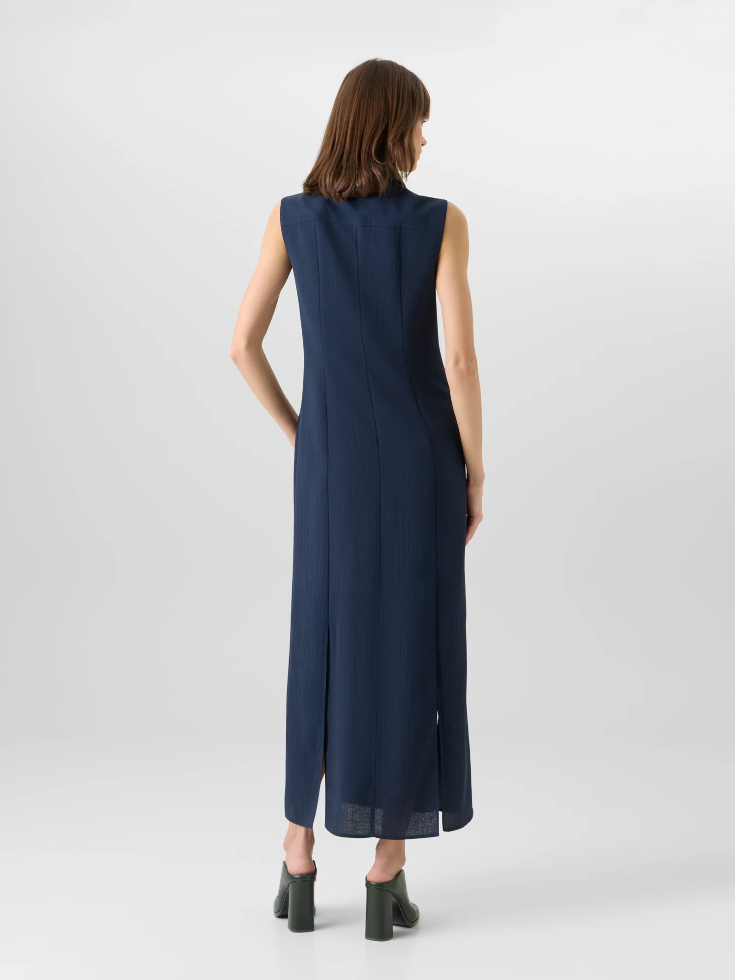 Sleeveless Structured Cotton-Silk Double-Face Midi Shirt Dress - Image 7