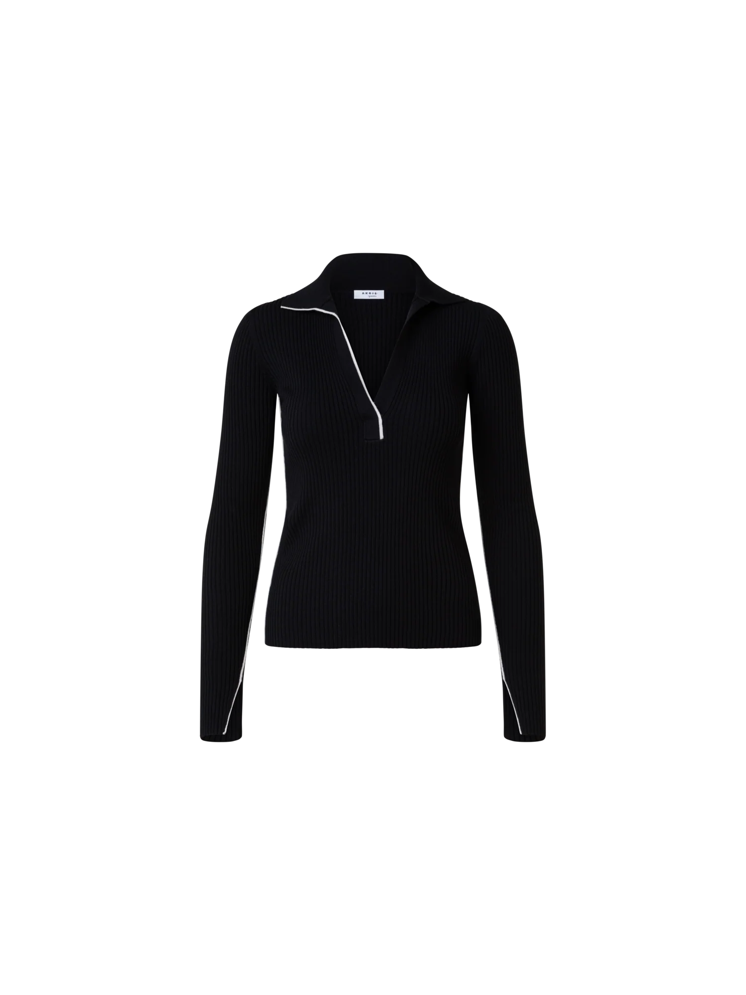 Ribbed Merino Wool Polo Neck Sweater