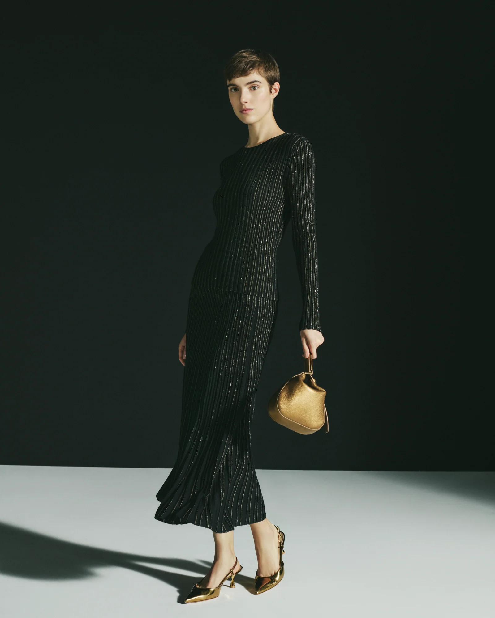 Wool Silk Rib and Lurex Striped Sweater - Image 2