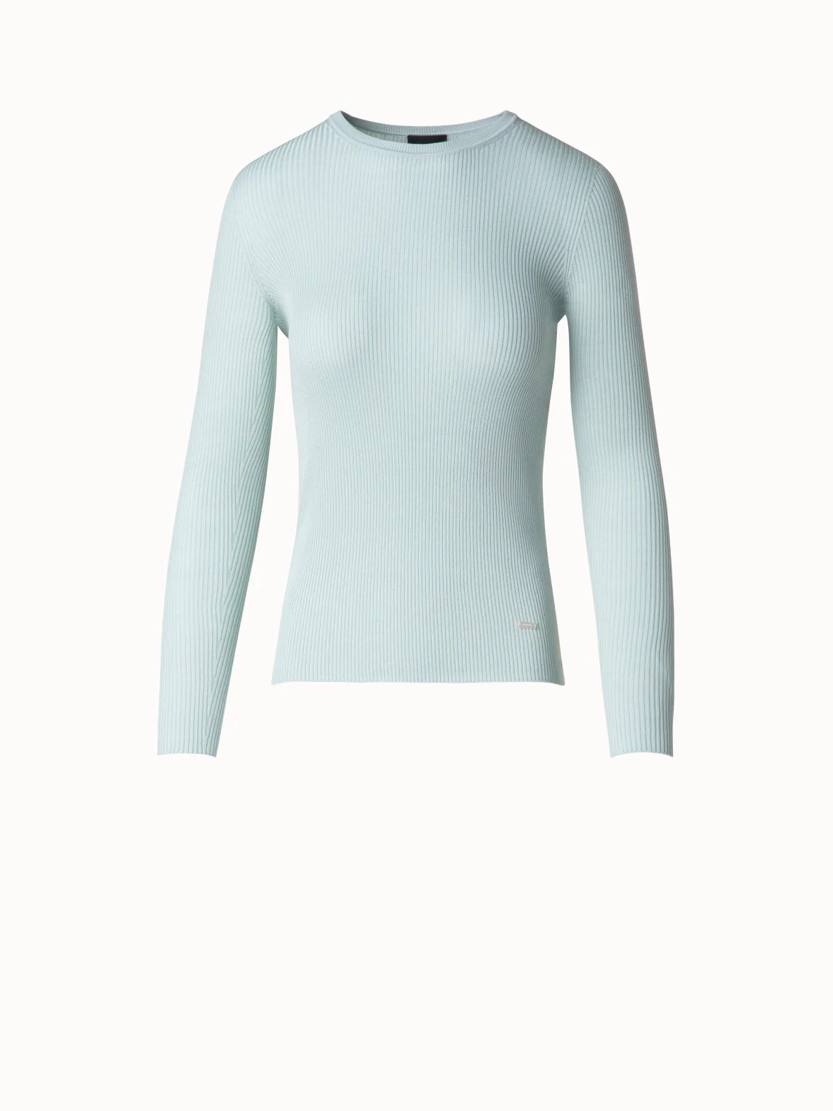 Seamless Rib Silk Cotton Knit Crew Neck Sweater