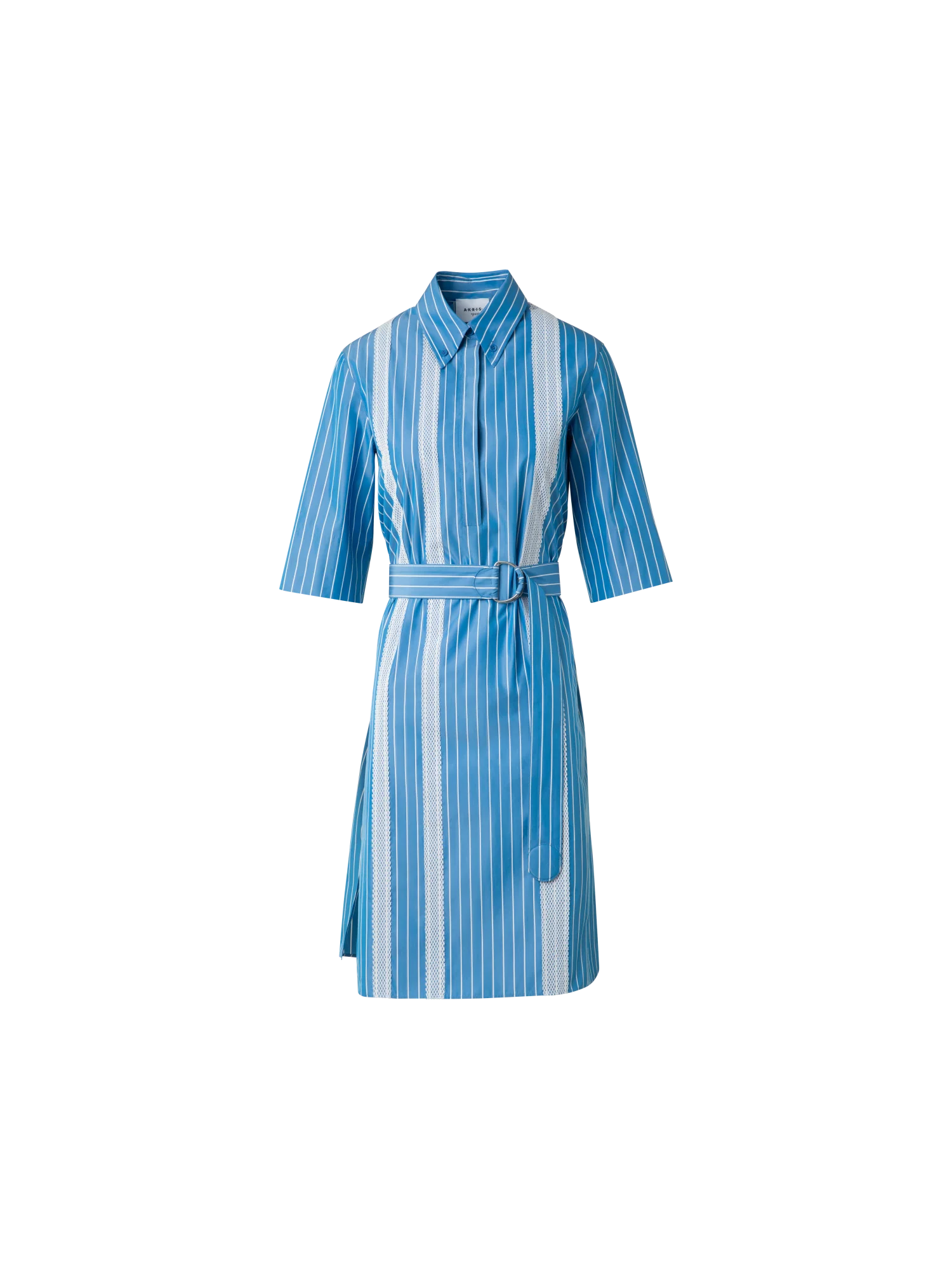 Shirt Dress in Striped Cotton with Mesh Tape