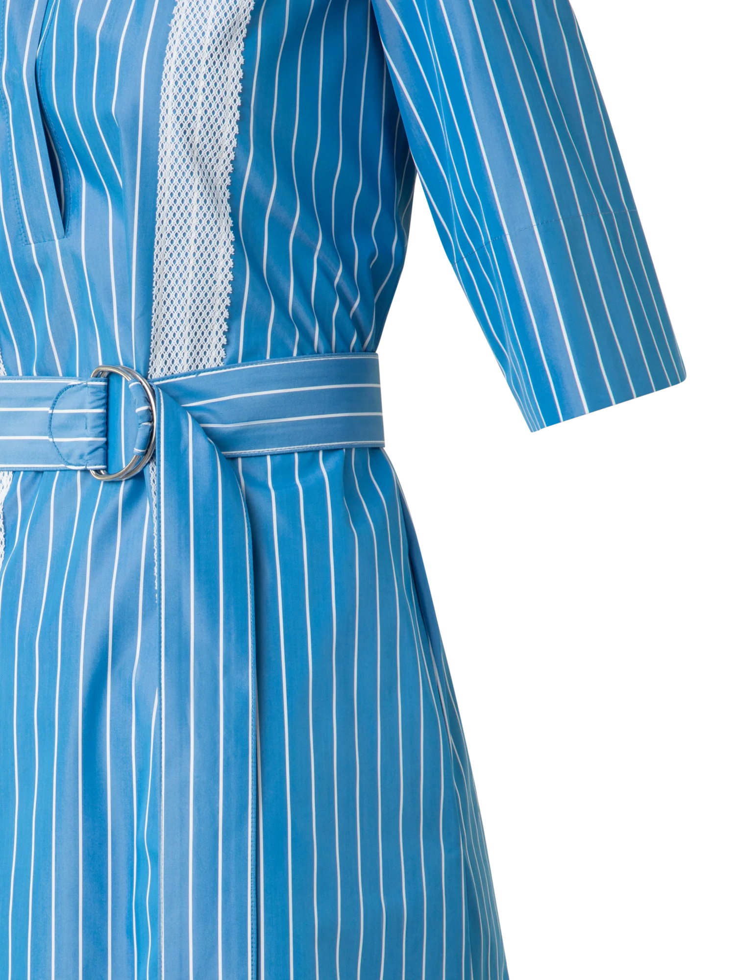 Shirt Dress in Striped Cotton with Mesh Tape - Image 3