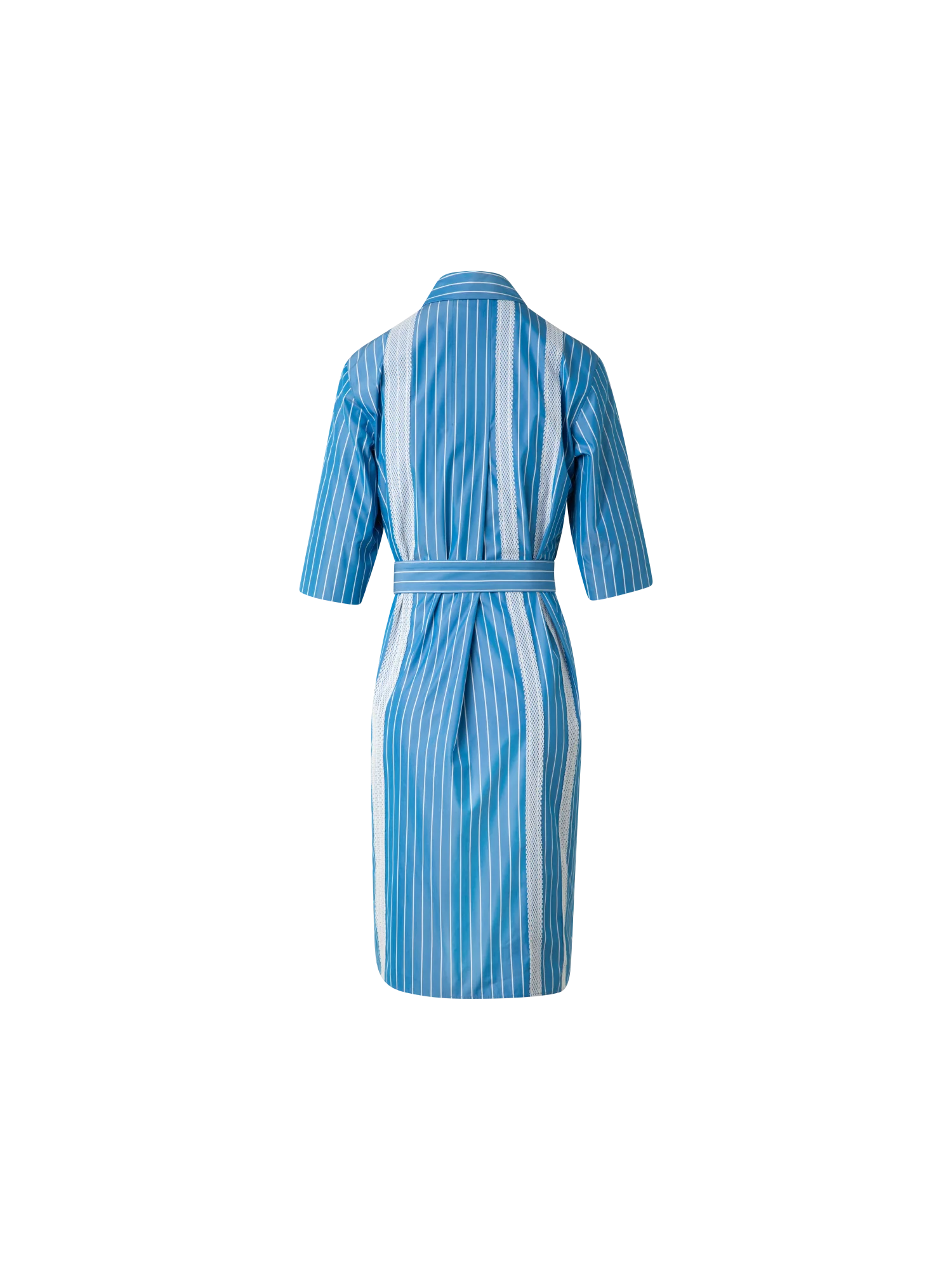 Shirt Dress in Striped Cotton with Mesh Tape - Image 4