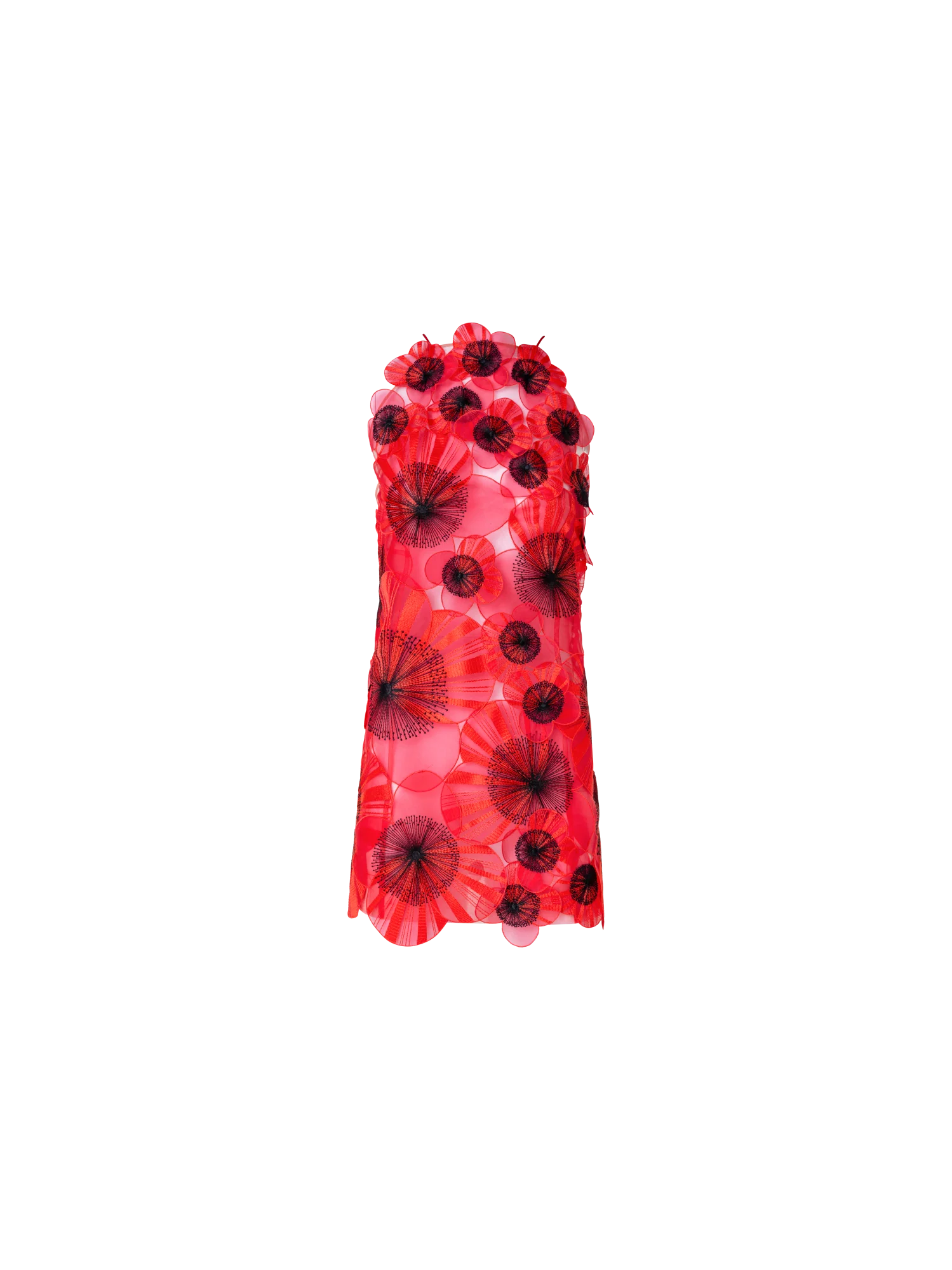 Short Open Back Dress with Poppy Embroidery