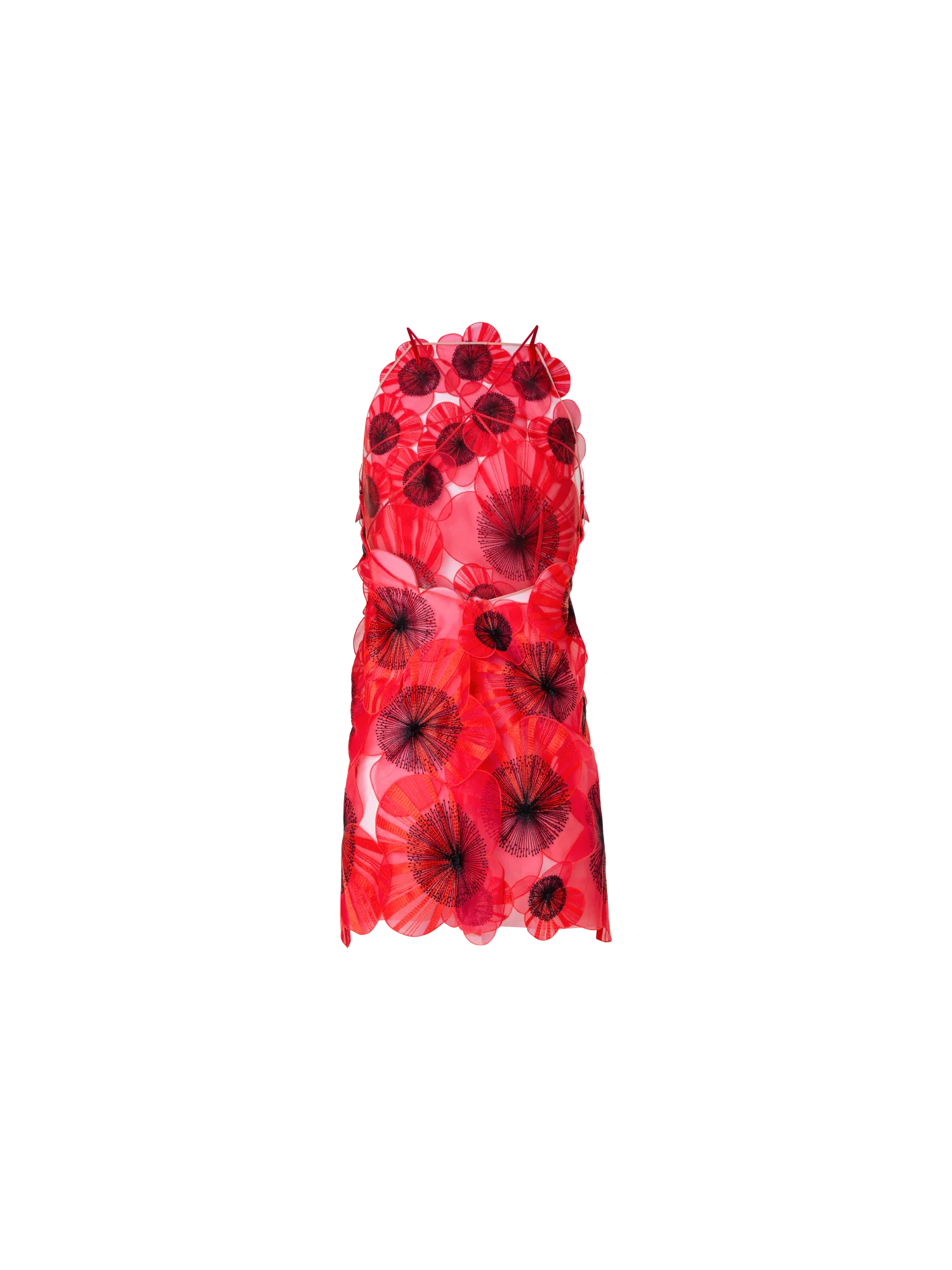 Short Open Back Dress with Poppy Embroidery - Image 3