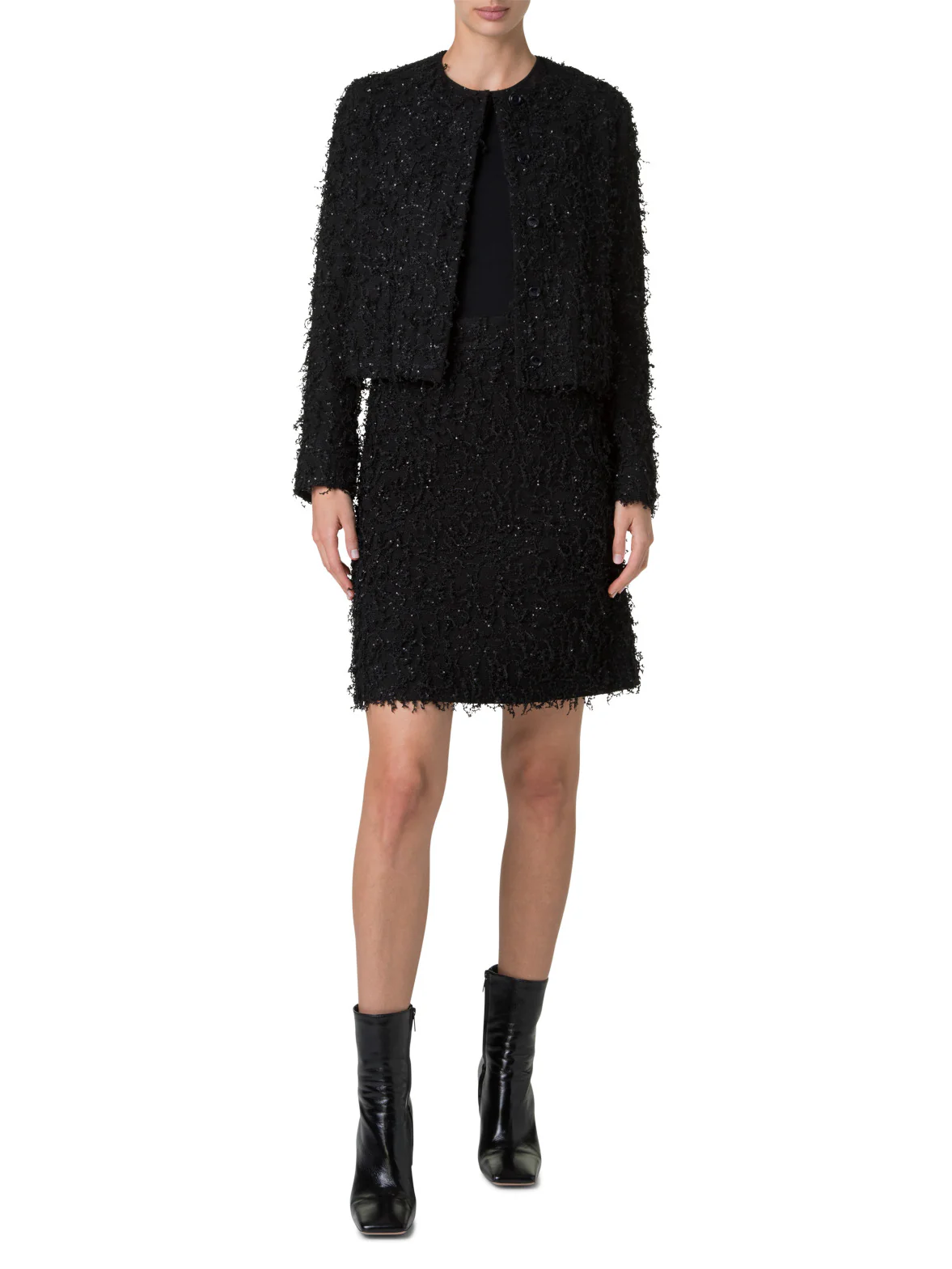 Short Jacket with Micro Sequins Fringed Bouclé - Image 5