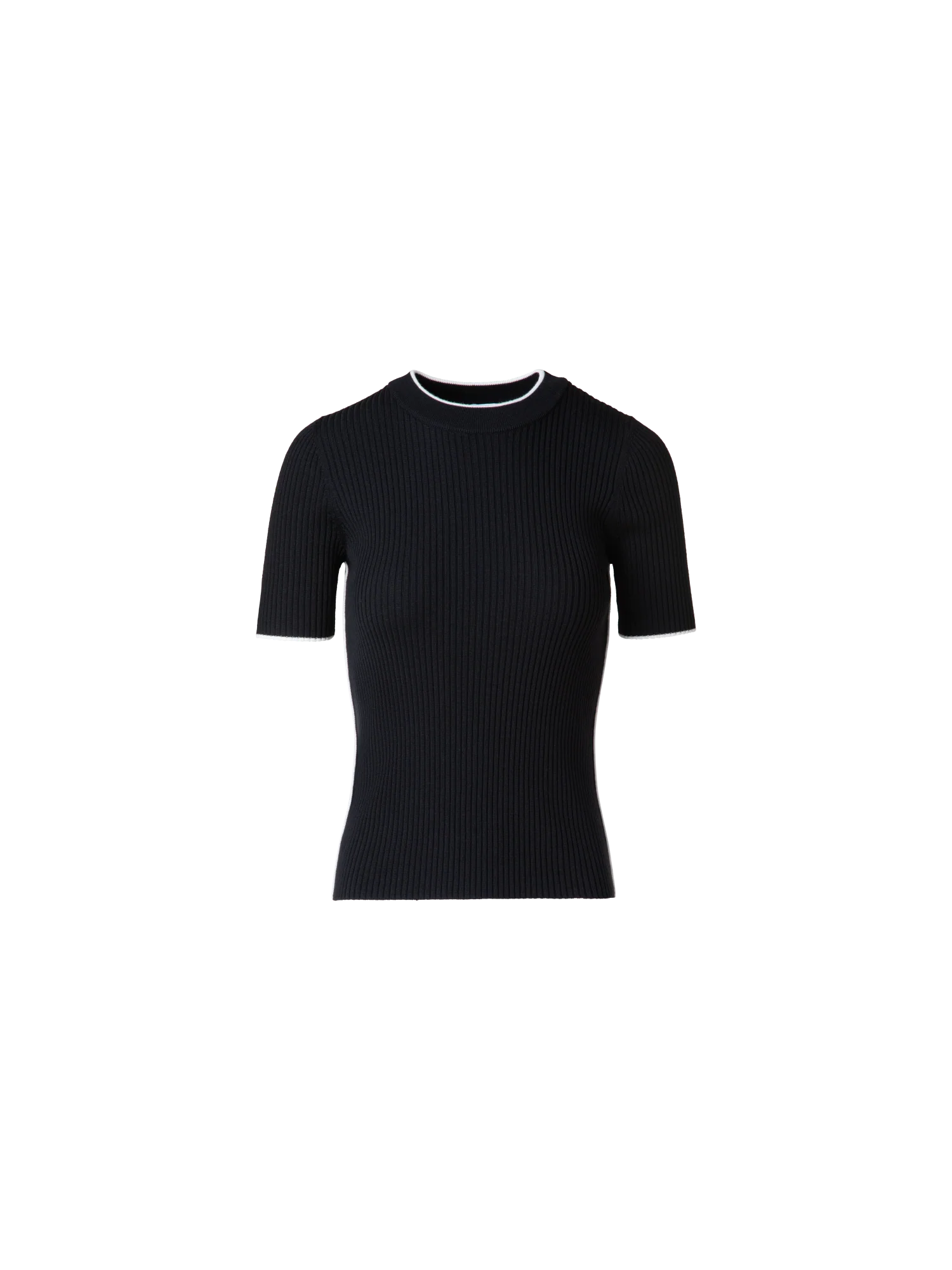 Short Sleeve Virgin Wool Sweater with Piping