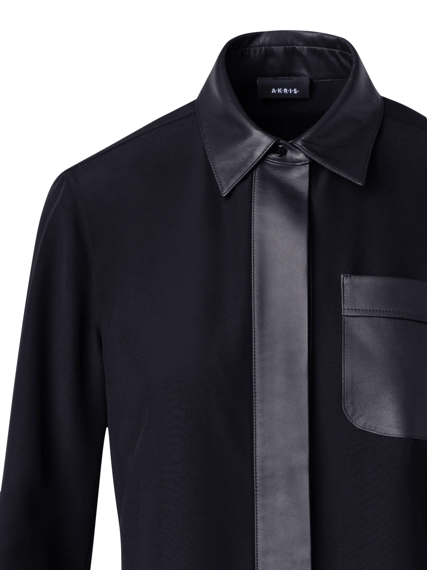 Silk Crêpe Shirt Blouse with Leather Trims - Image 2