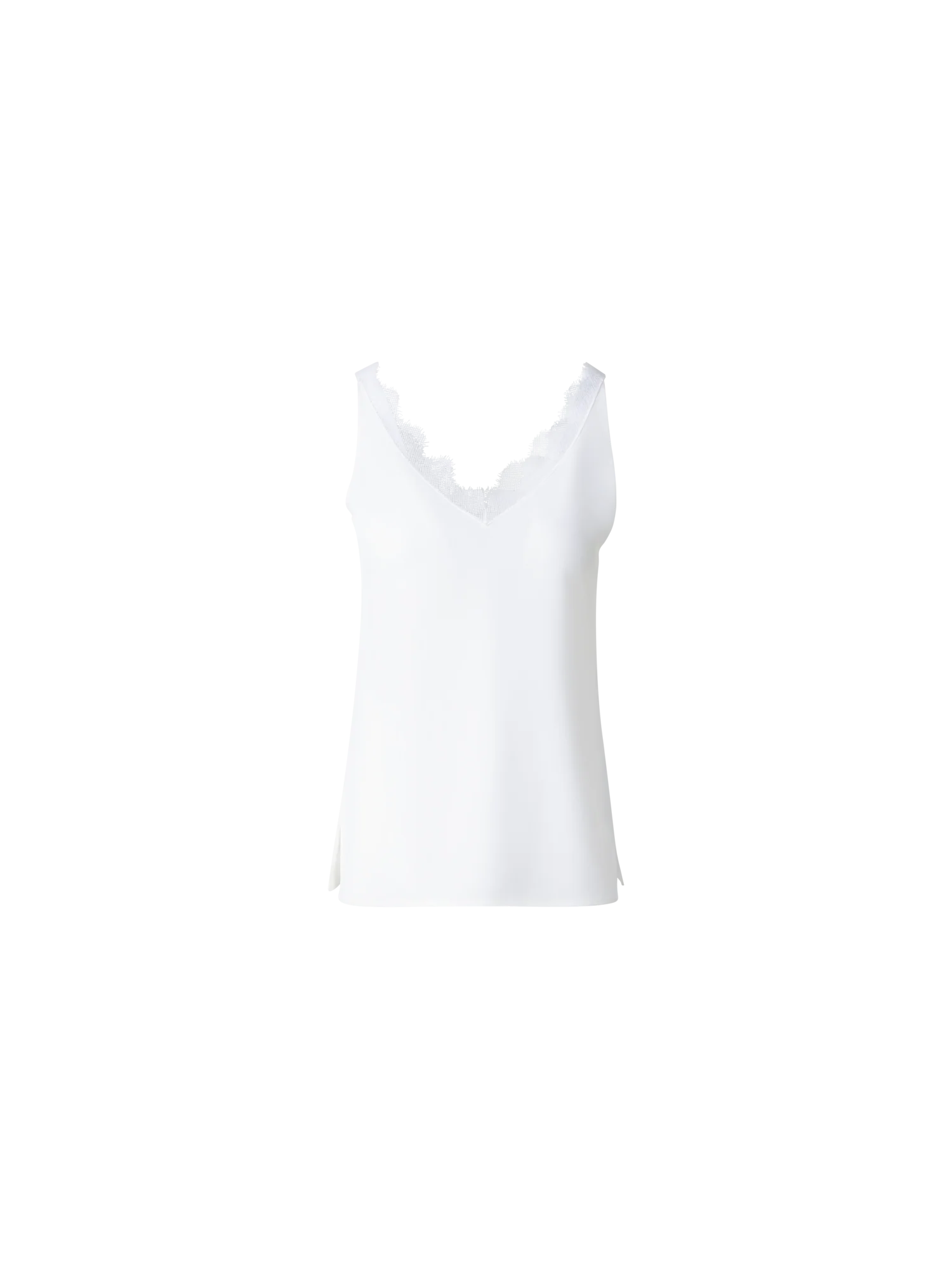 Silk Crêpe V-Neck Top with Lace