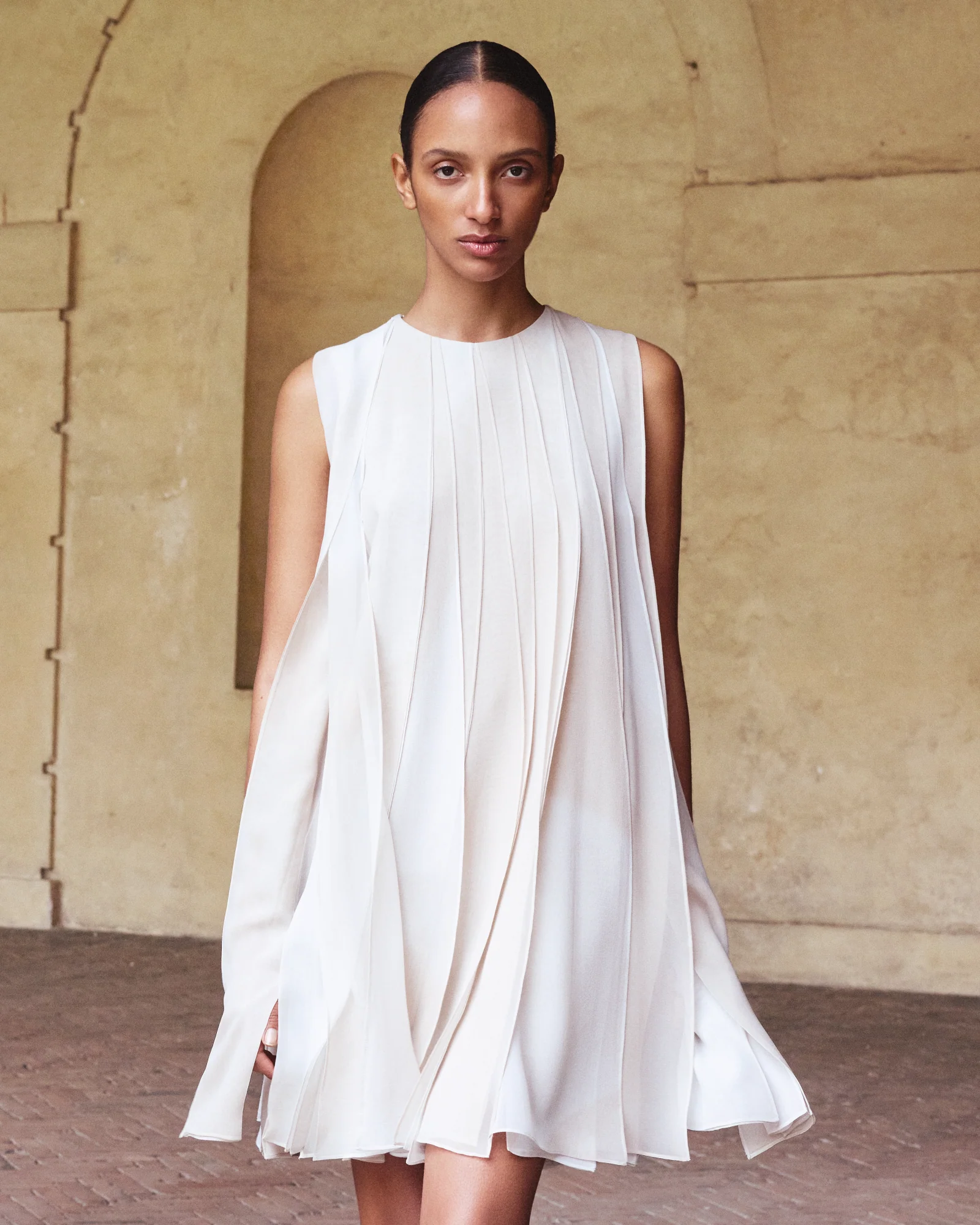 Silk Ribbon Mini Dress with Chiaroscuro Print - Image 2