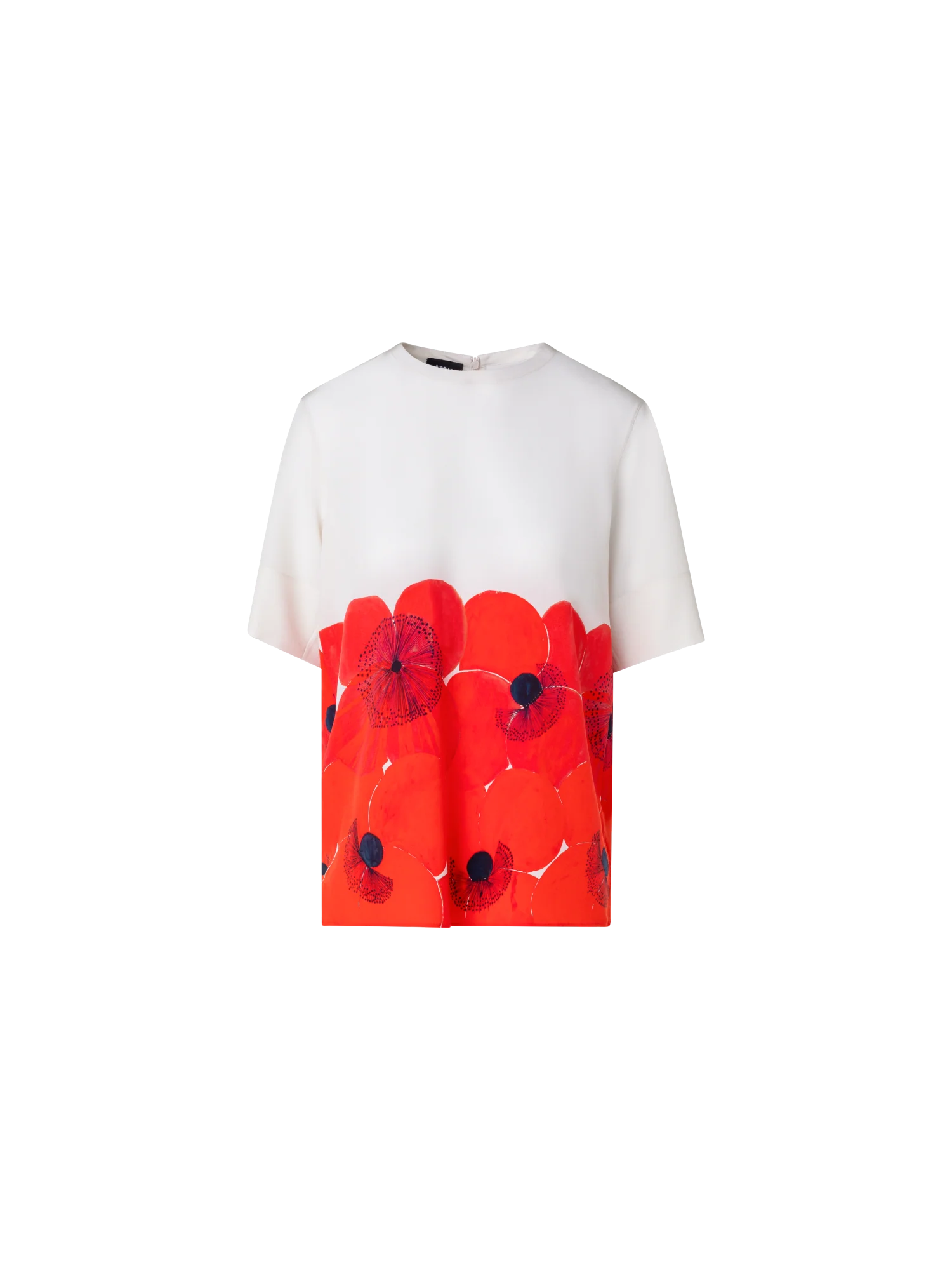 Silk T-Shirt Blouse with Poppy Print