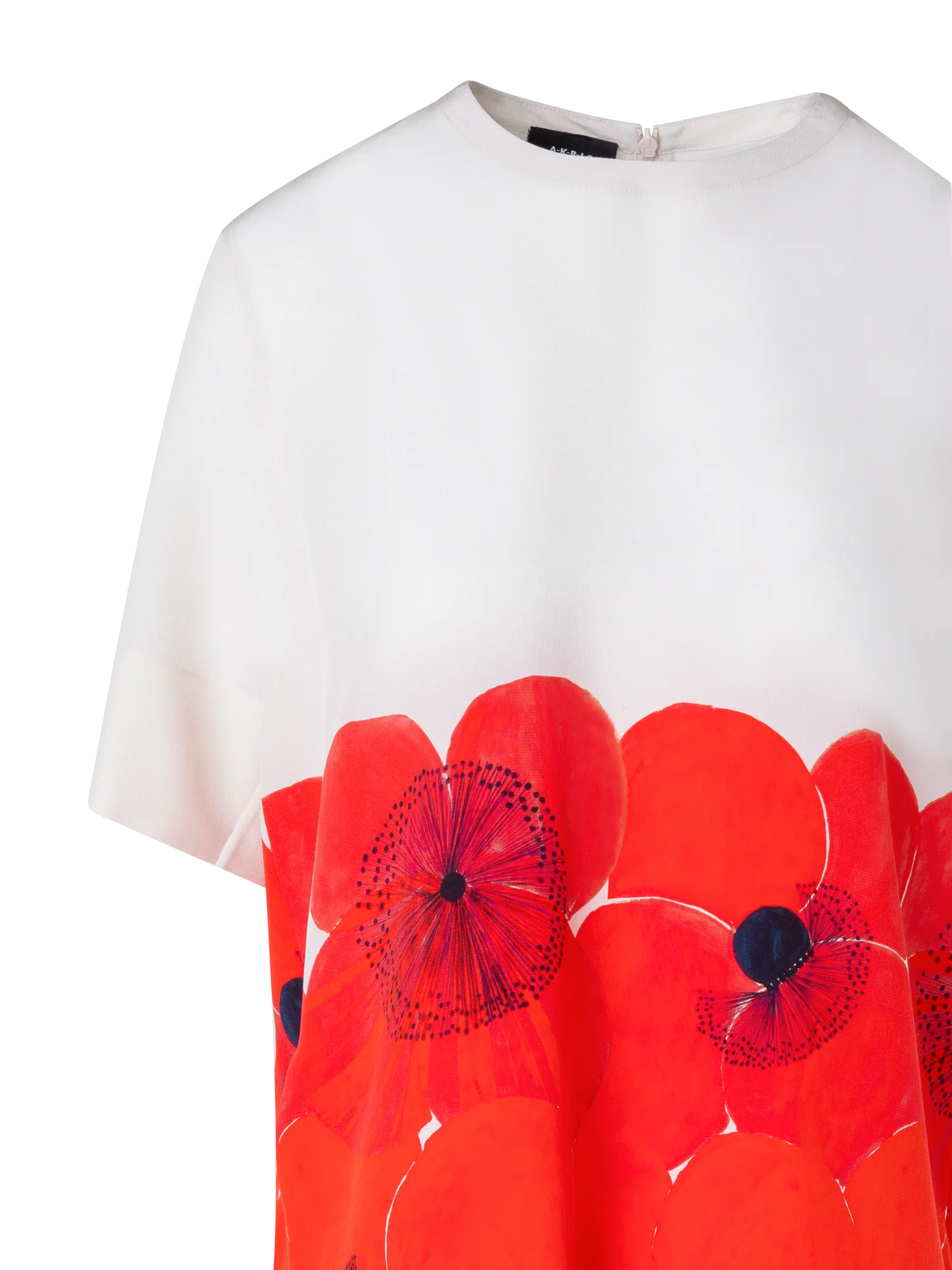 Silk T-Shirt Blouse with Poppy Print - Image 3