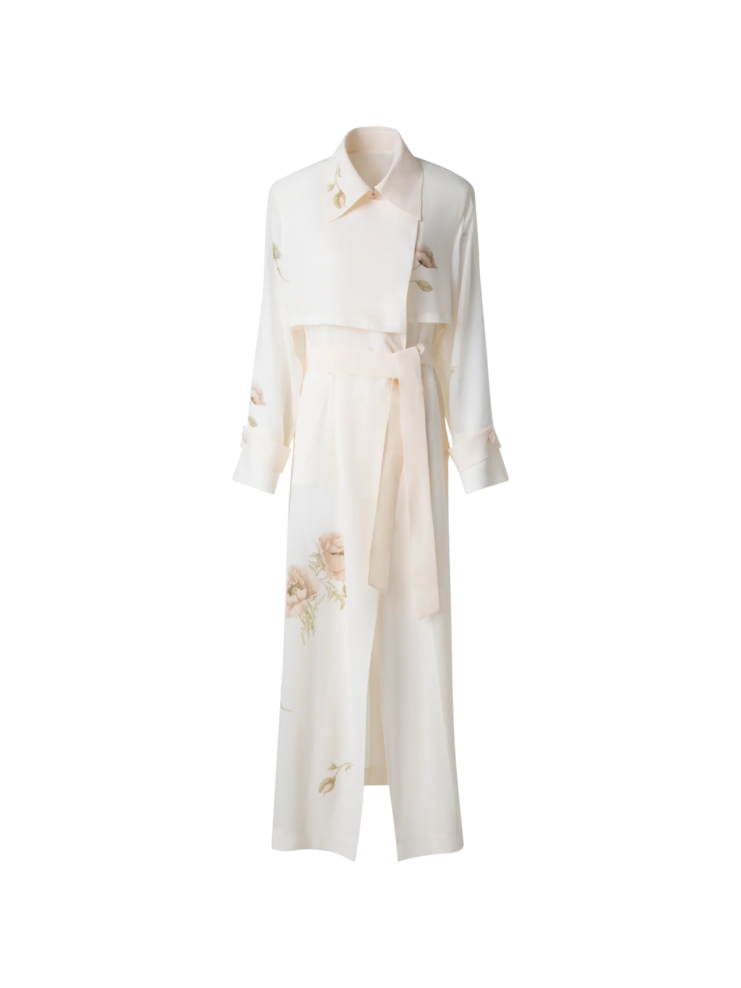 Silk Trench Coat with Anemone Print