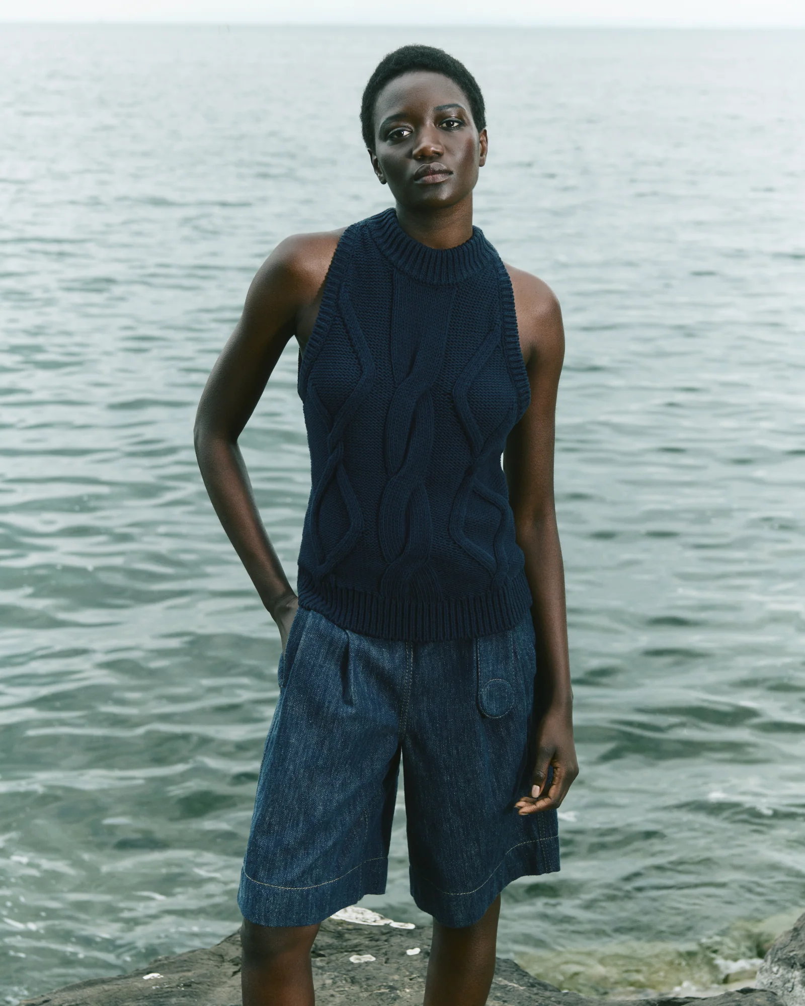 Sleeveless Top in Chunky Cotton Cable Knit - Image 2