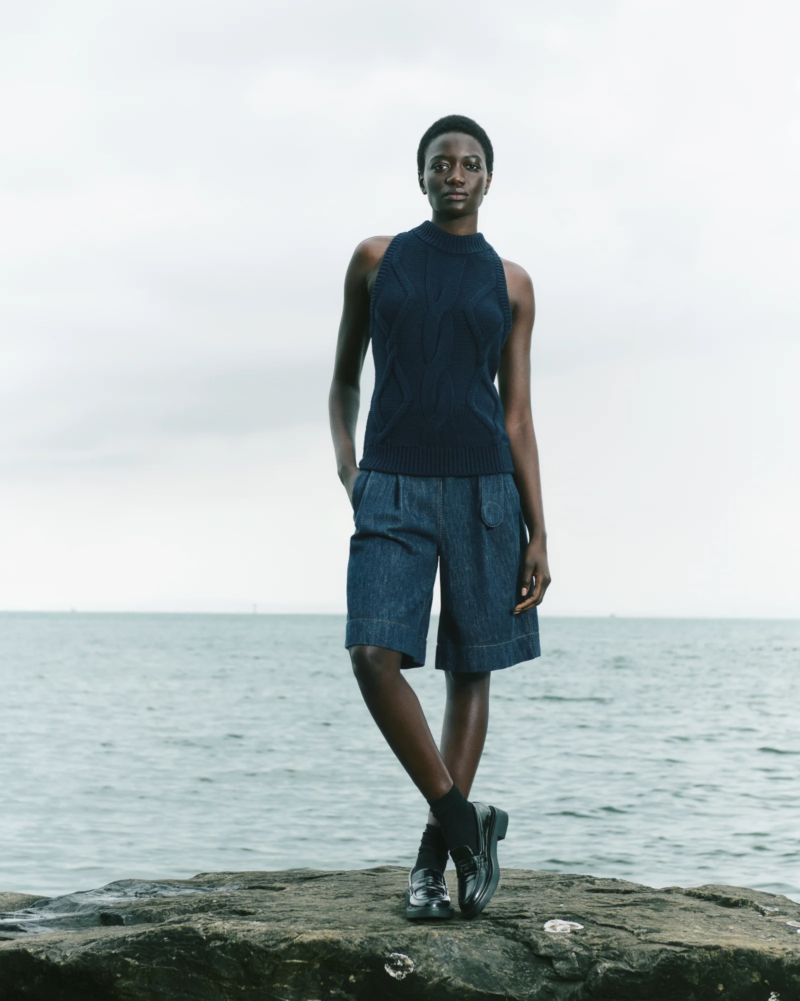 Sleeveless Top in Chunky Cotton Cable Knit - Image 5