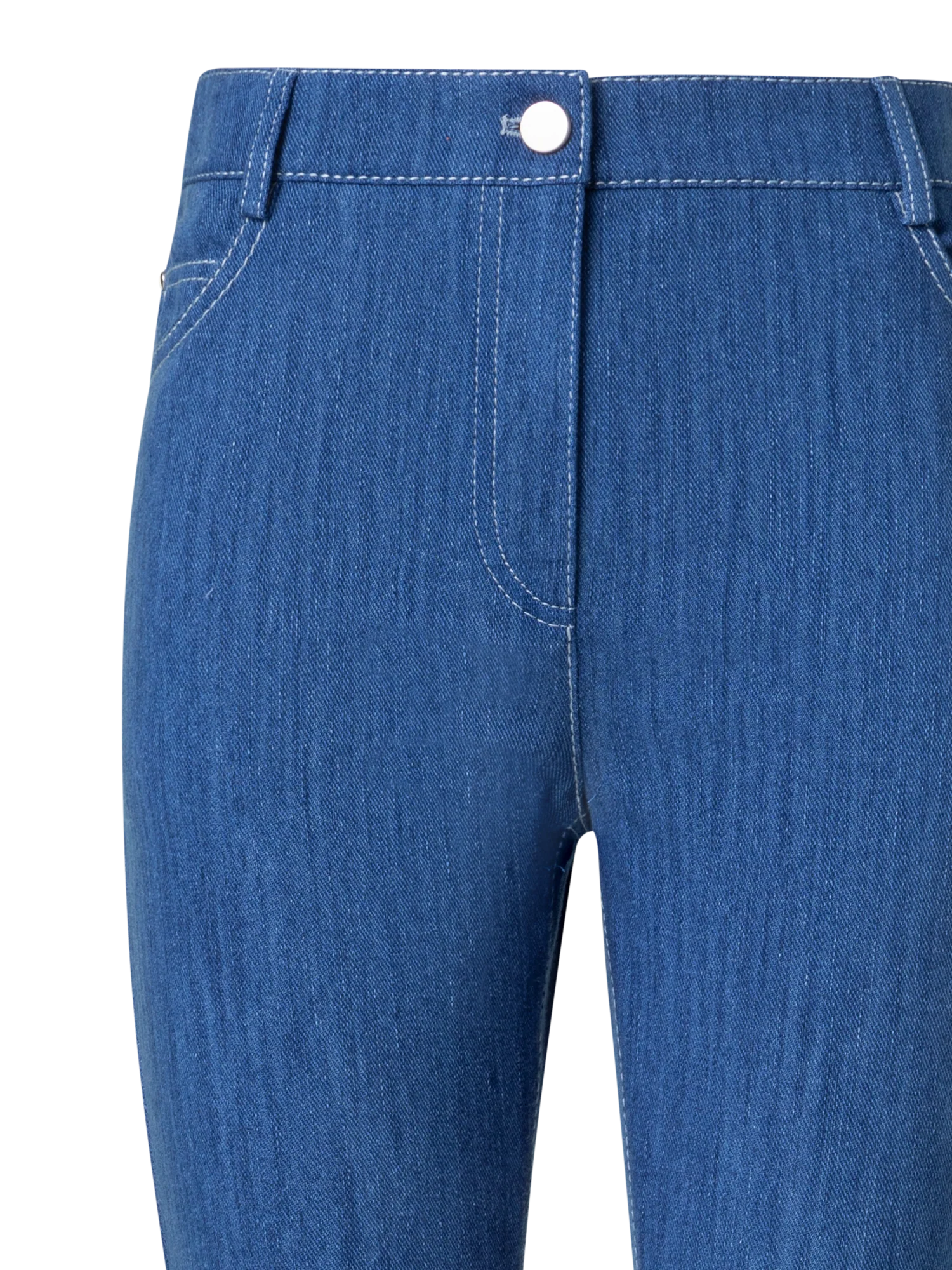 Cropped Straight Cotton Denim Stretch Pants - Image 2