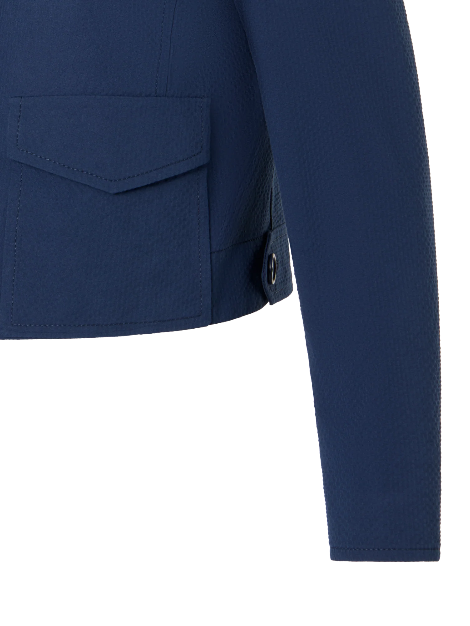 Boxy Cotton Stretch Seersucker Lapel Jacket - Image 3