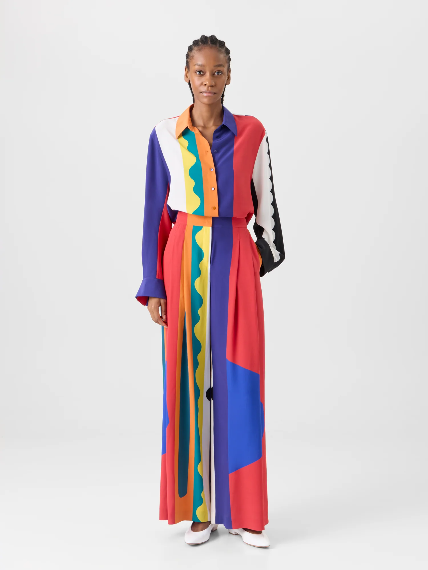 Cassie Wide Silk Pants with Paravent Print - Image 2