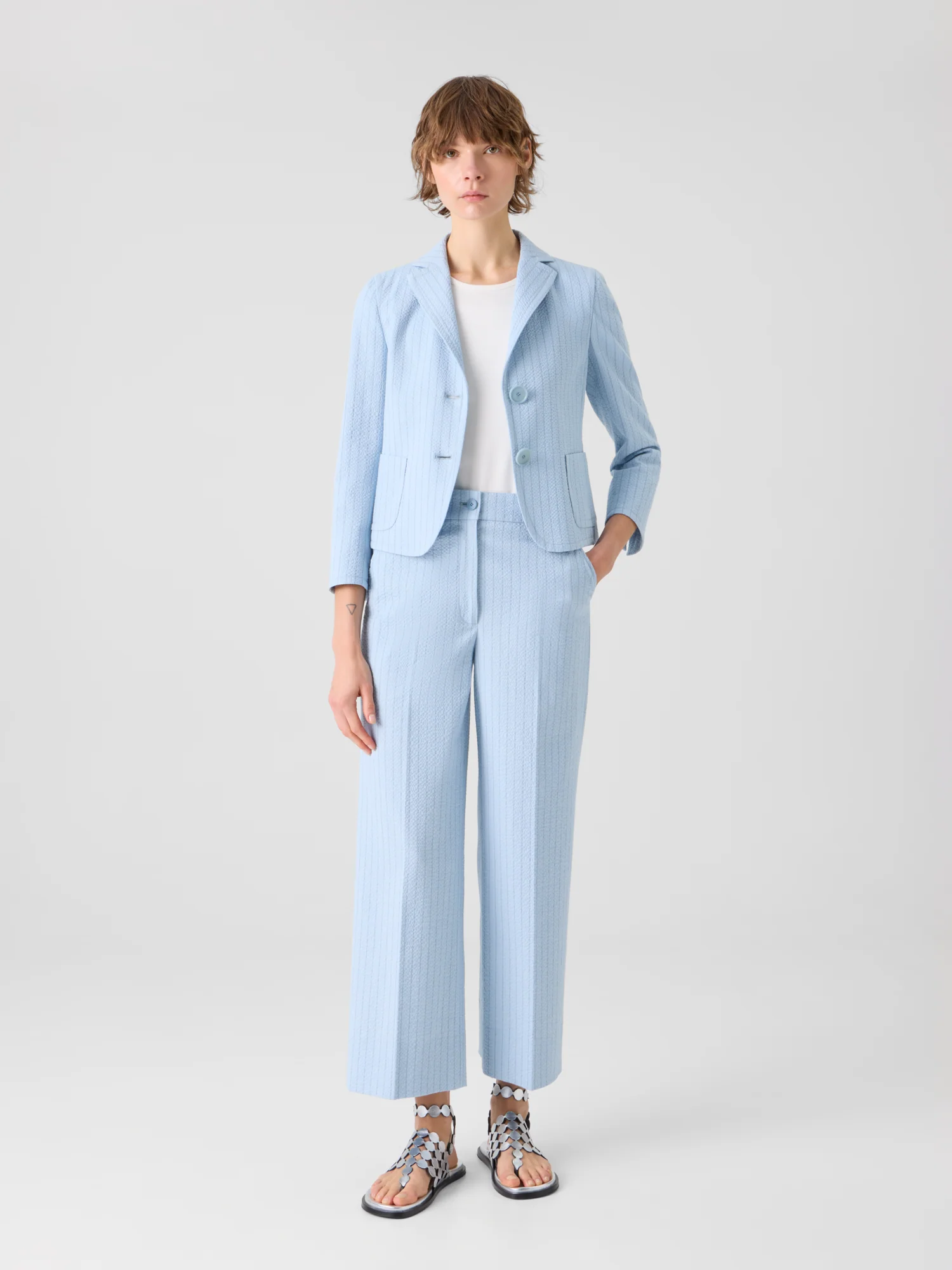 Chiara High-Rise Cropped Wide Leg Seersucker Pants - Image 2