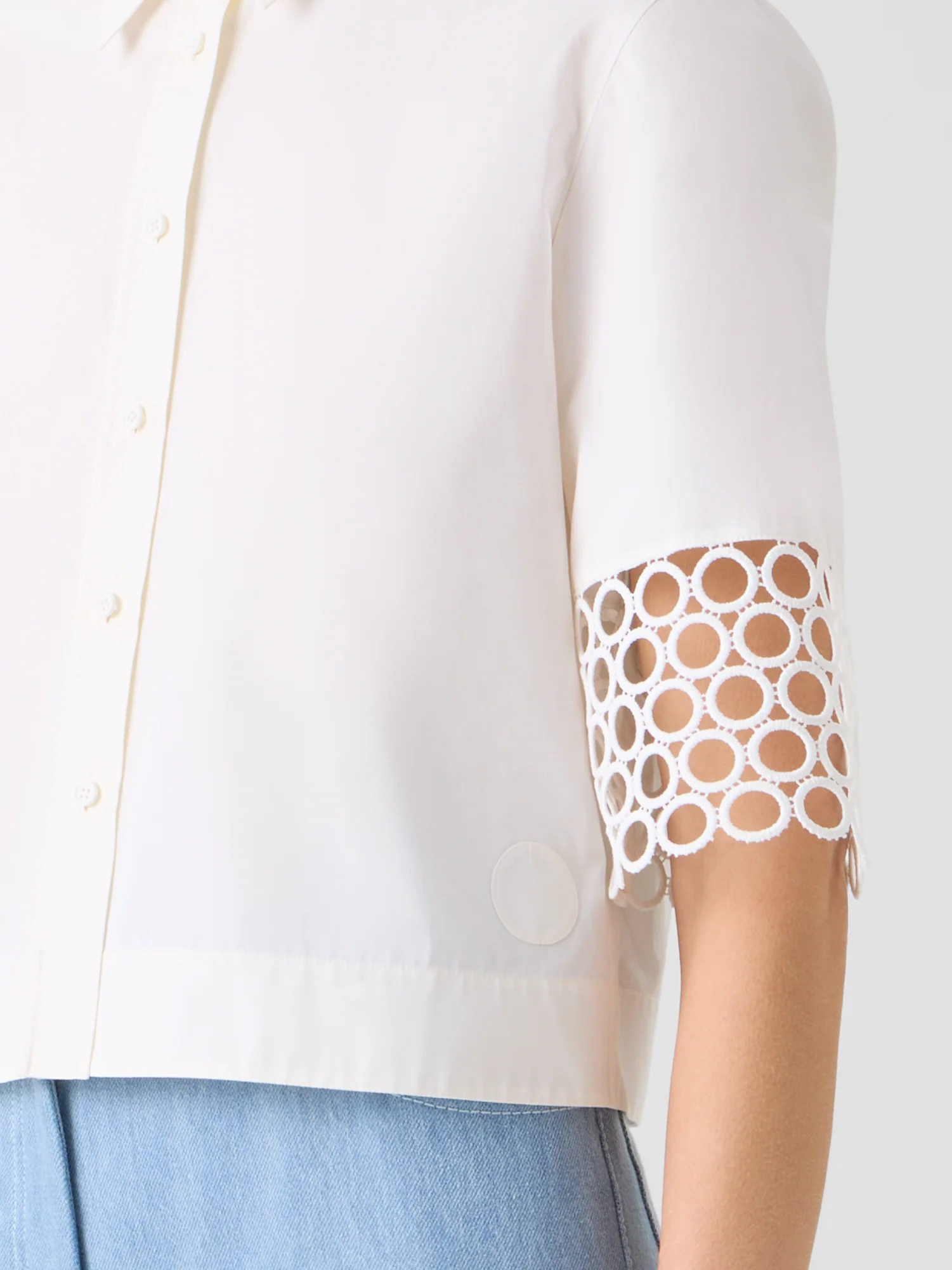 Cotton Boxy Blouse with Eyelet Guipure - Image 4