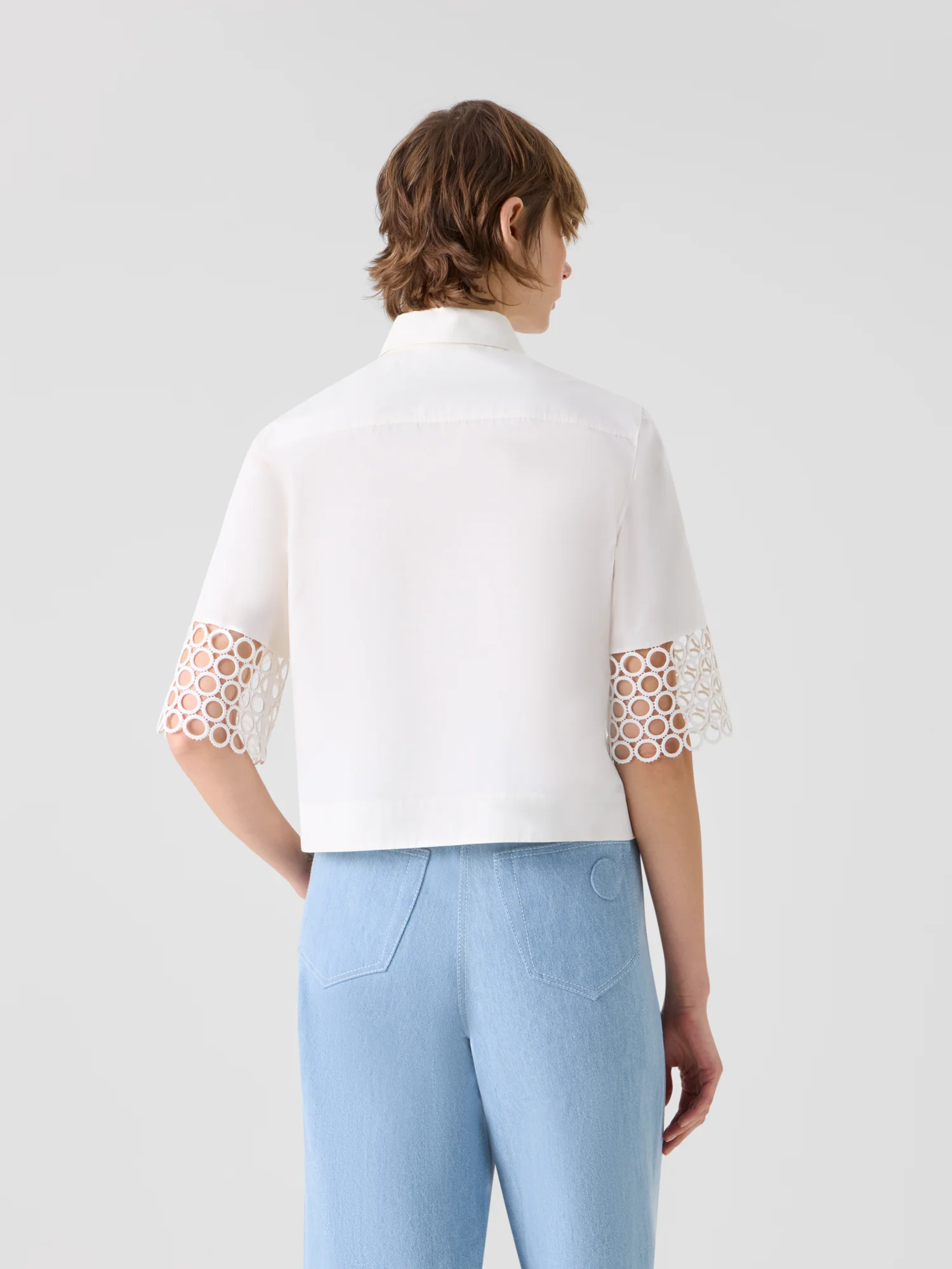 Cotton Boxy Blouse with Eyelet Guipure - Image 7