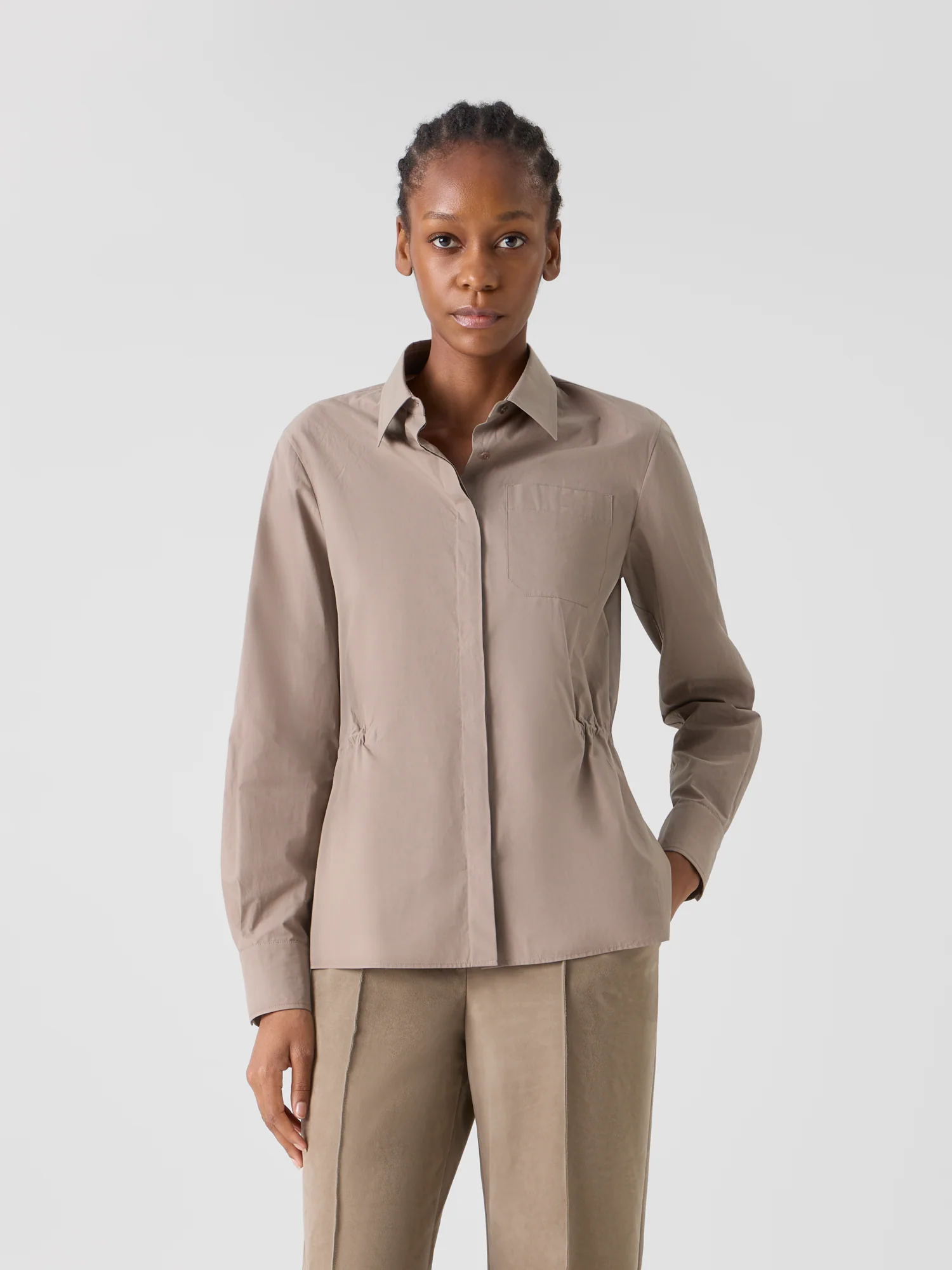 Cotton Poplin Shirt with Waist Drawstring - Image 2