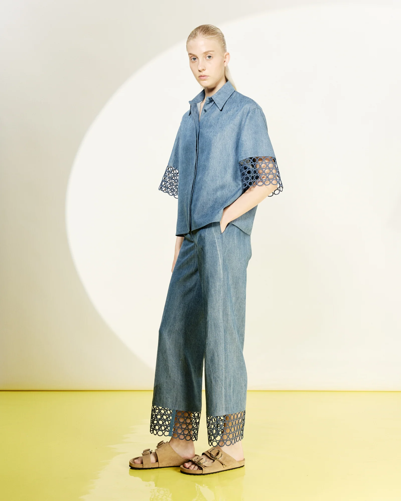 Denim Blouse with Eyelet Guipure - Image 2