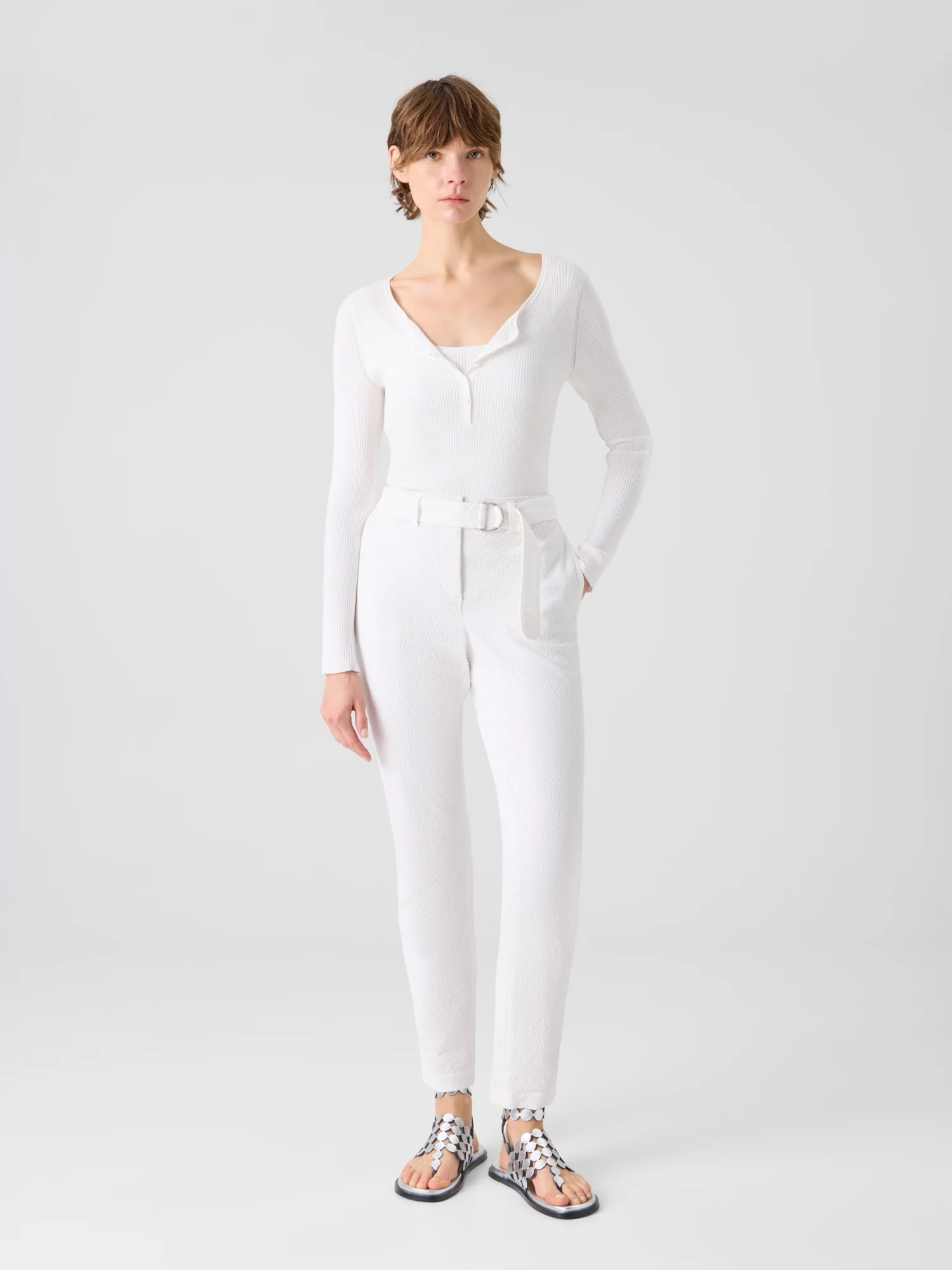 Fallon Mid-Rise Cotton Seersucker Tapered Pants - Image 2