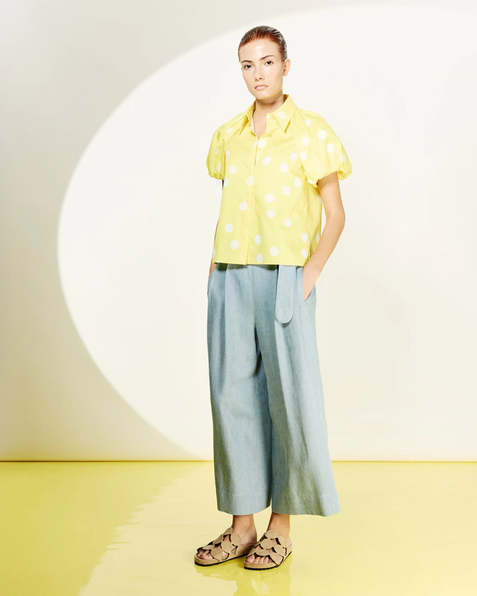 Fiorella Wide Leg Pleated Culotte Denim Pants - Image 2